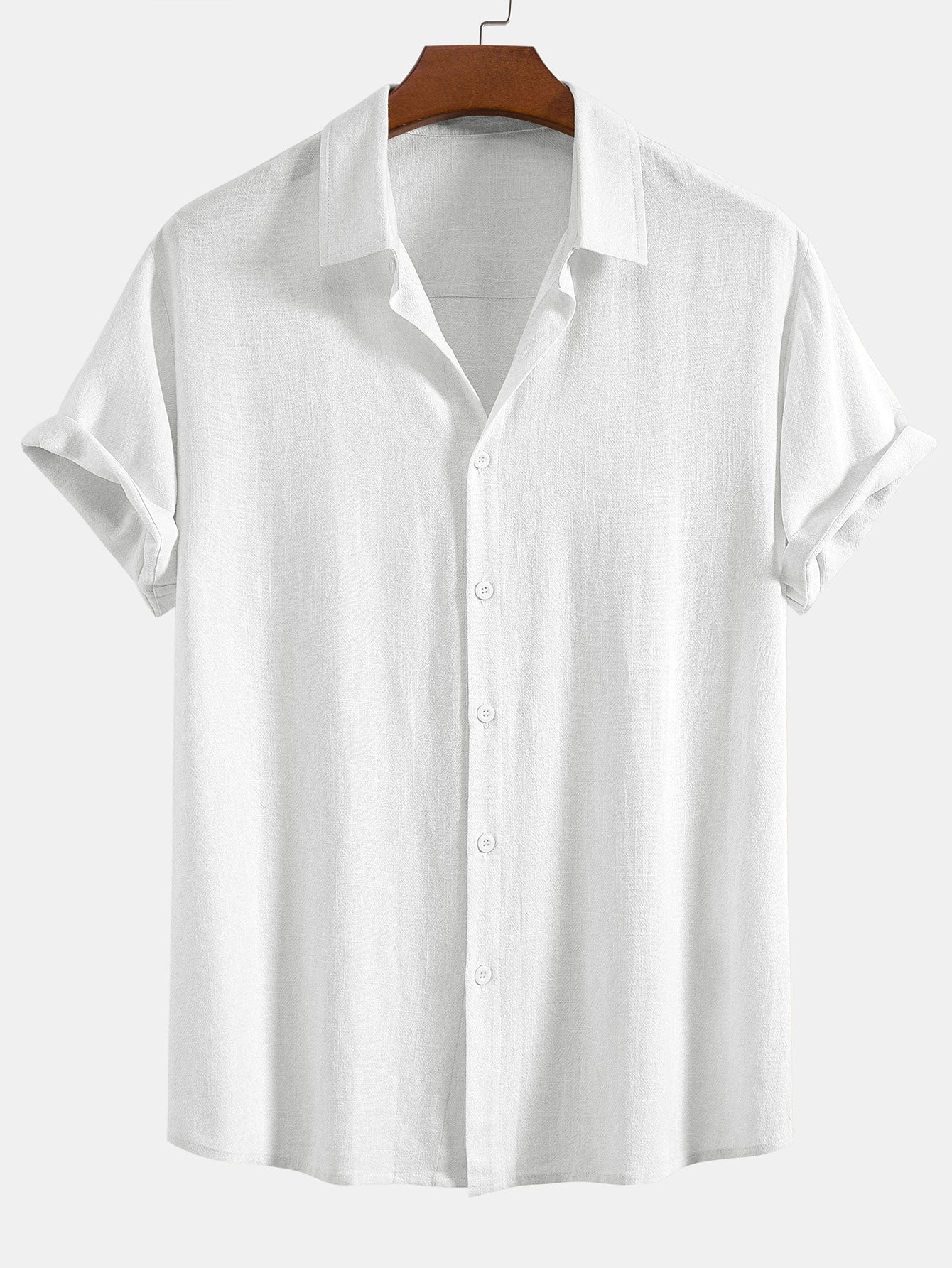 Linen Rayon Blend Button Up Shirt & Linen Blend Drawstring 7" Shorts