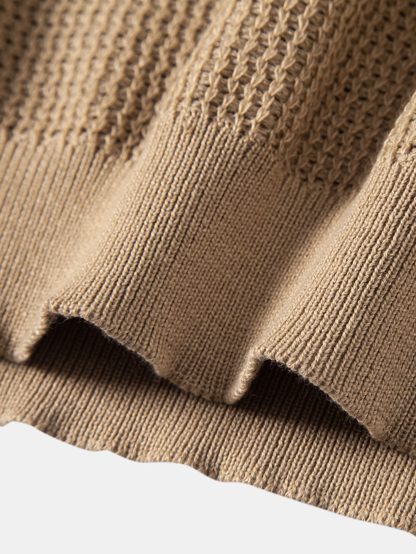 Textured Johnny Collar Crocheted Knit Polo & Crinkle Textured Straight Leg Pants