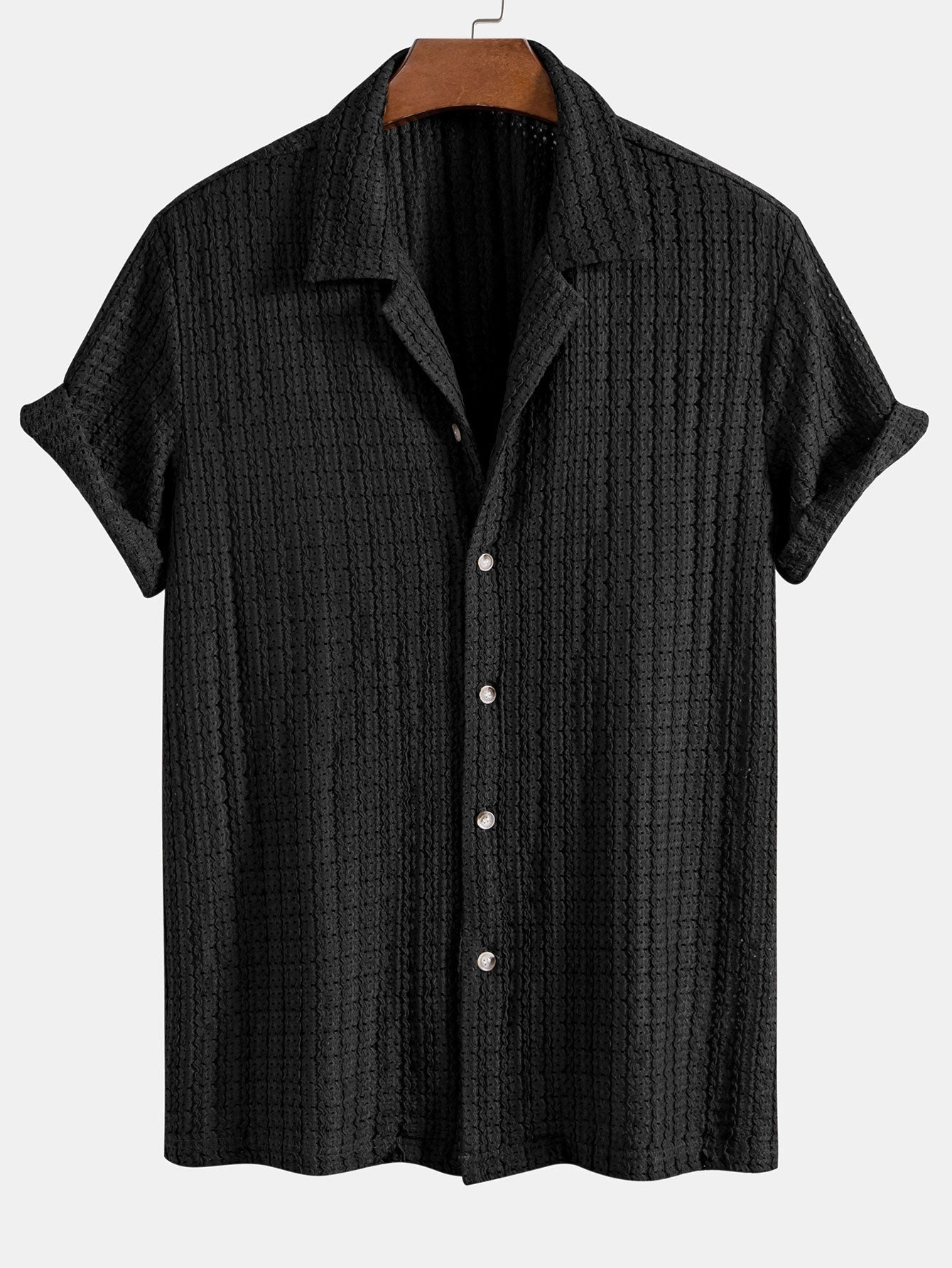 Texture Jacquard Cuban Shirt & Crinkle Textured Straight Leg Pants