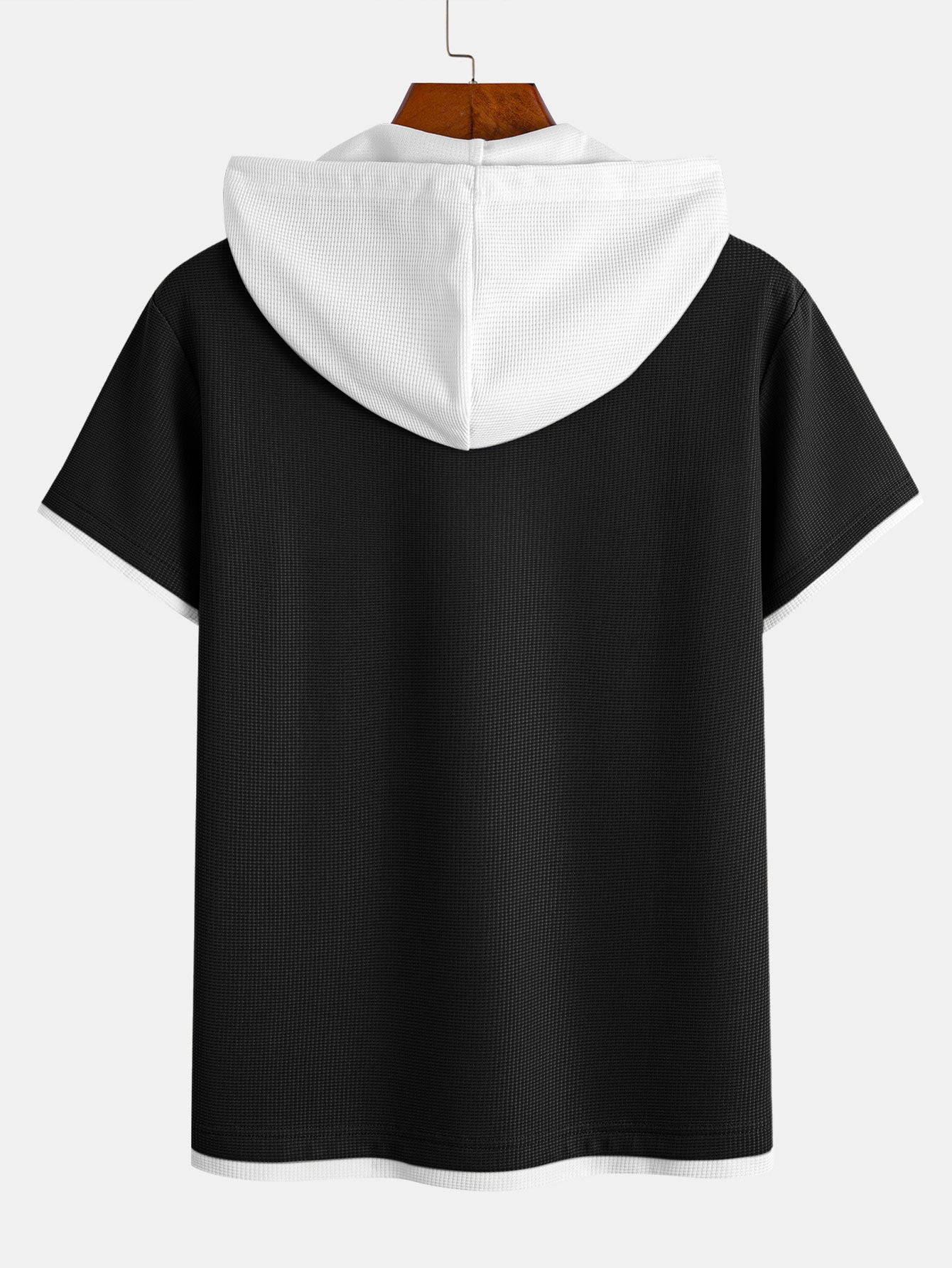 Contrast Button-Placket Waffle Hooded T-Shirt & 2 In 1 Waffle 7″ Shorts