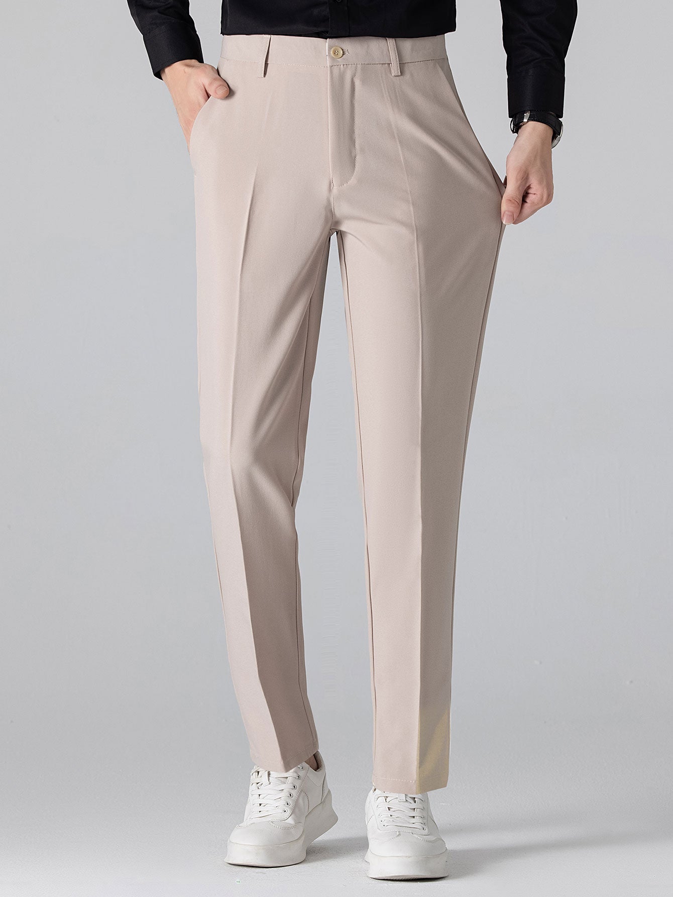 Contrast Trim Zipper Knit Polo & Slim Fit Tapered Trousers