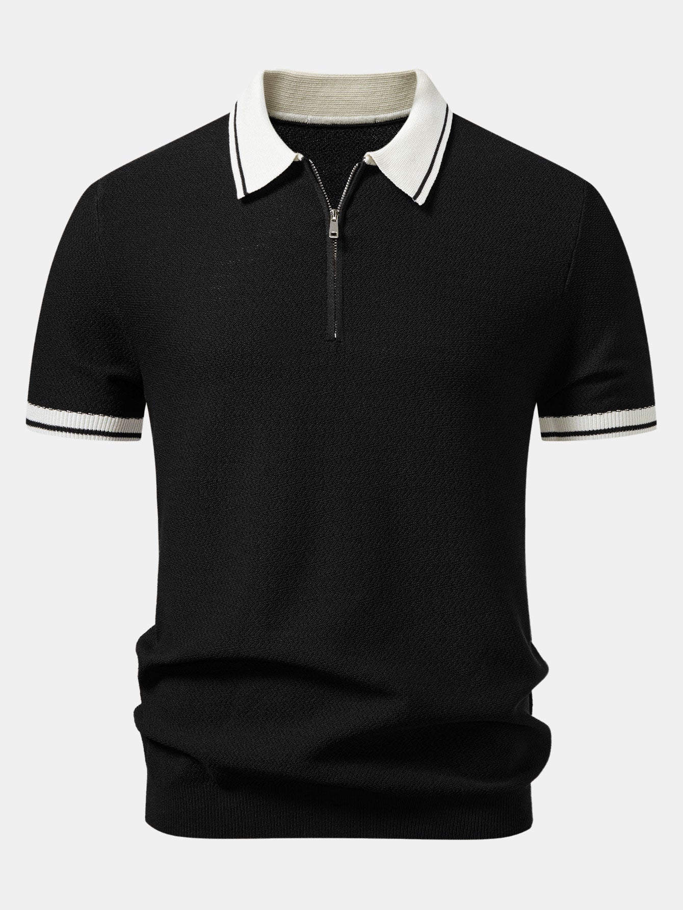 Contrast Zipper Knit Polo & Slim Fit Tapered Trousers
