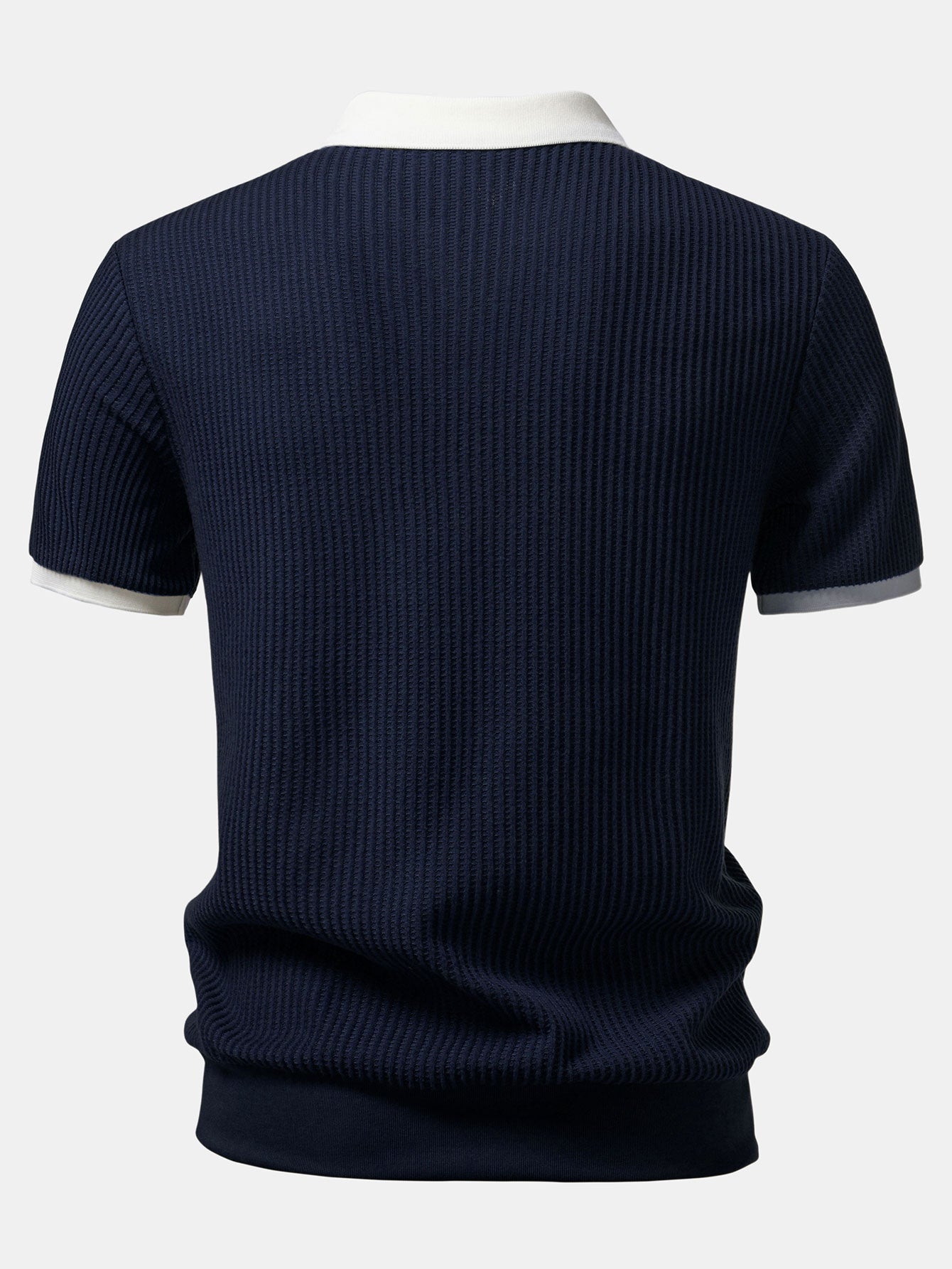 Contrast Knit Waffle Johnny Collar Polo & Drawstring Knitted Waffle Shorts