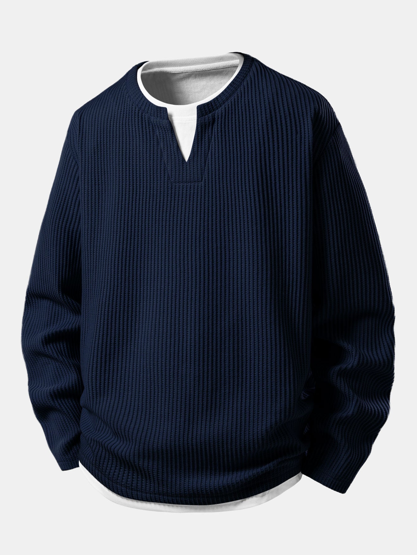 Relax Fit Waffle 2 In 1 Notched Collar T-Shirt & Drawstring Knitted Waffle Pants