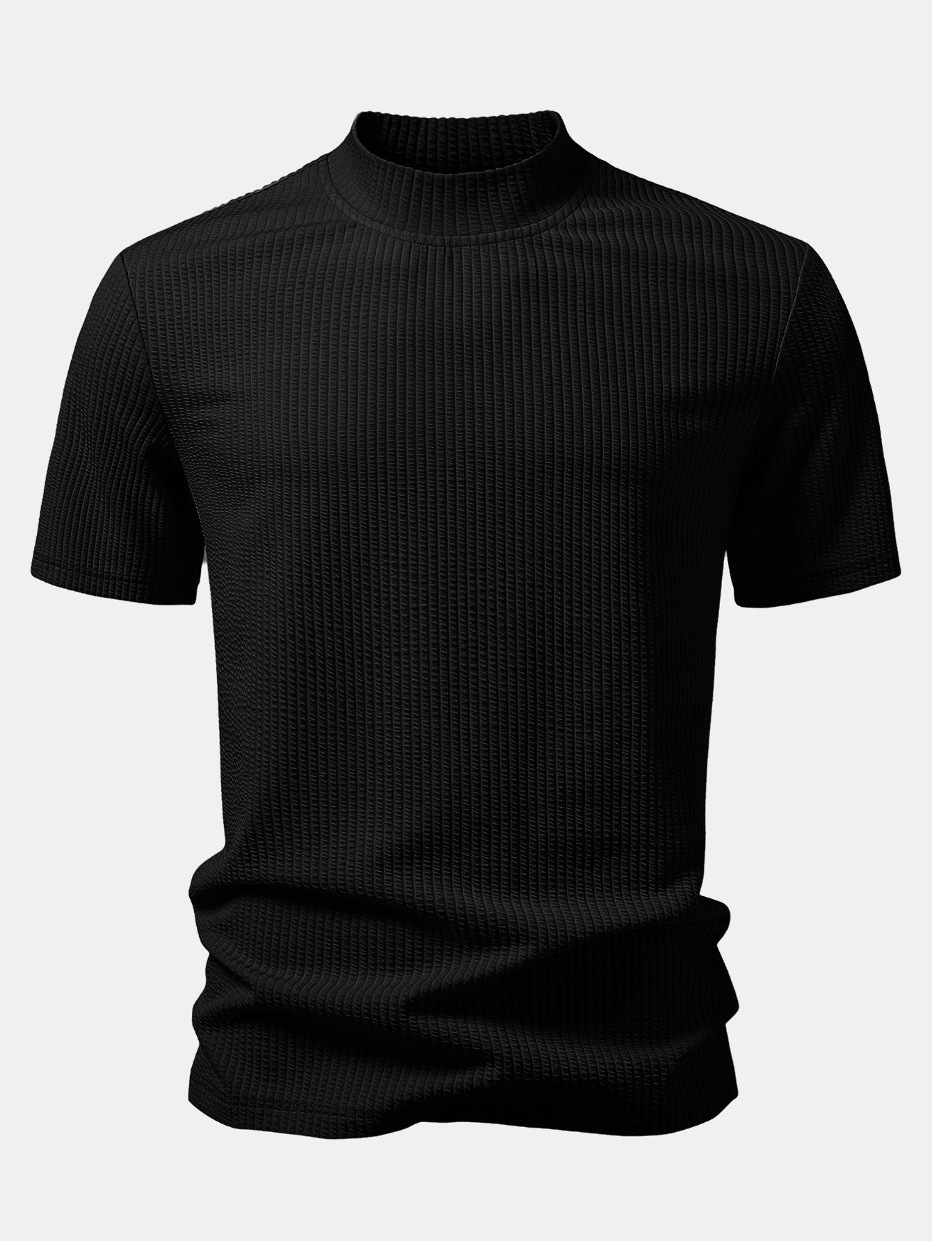 Ribbed Mock Neck T-Shirt & Drawstring Ribbed Shorts