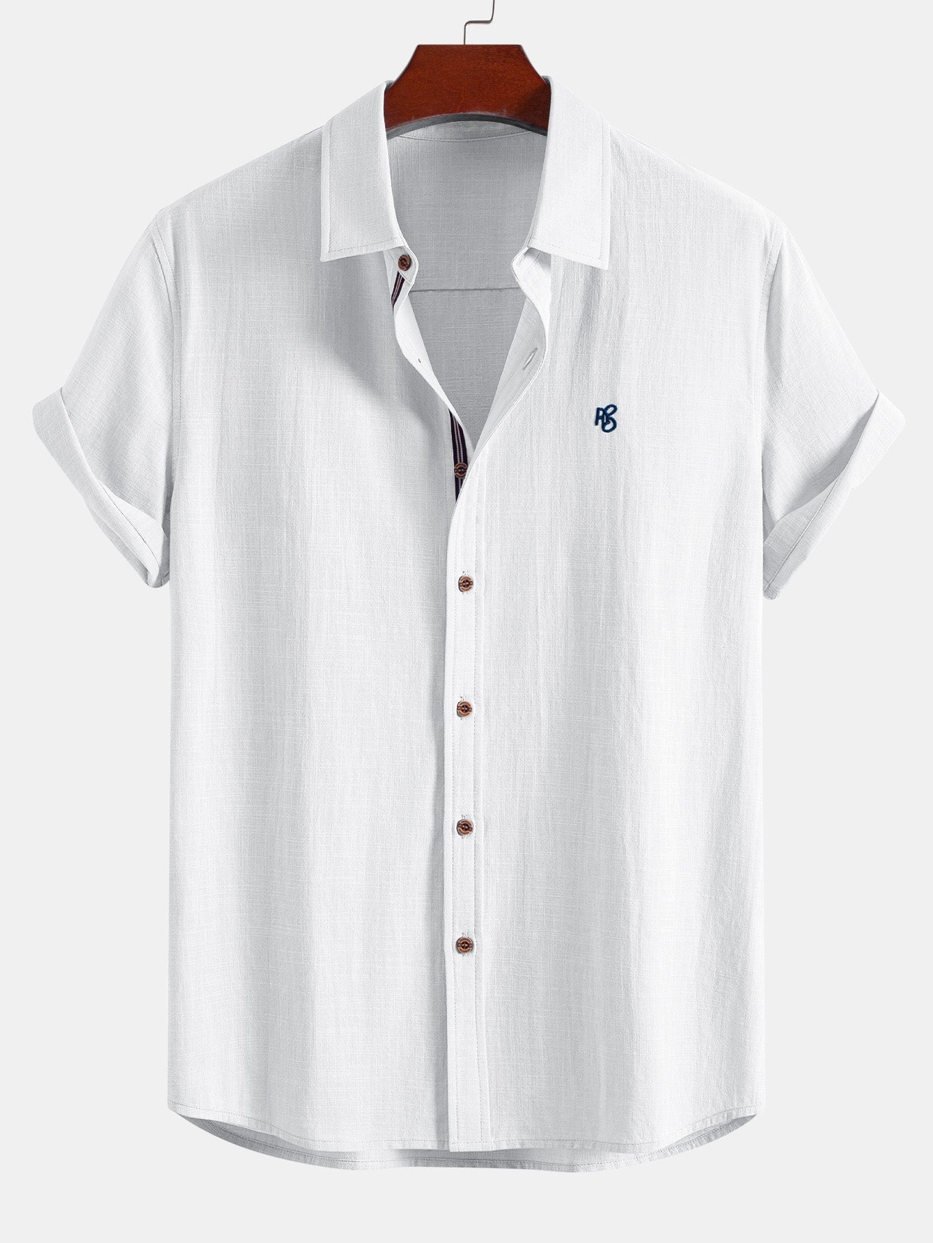 Short Sleeve Linen Look Button Up Shirt & Crinkle Textured Straight Leg Pants