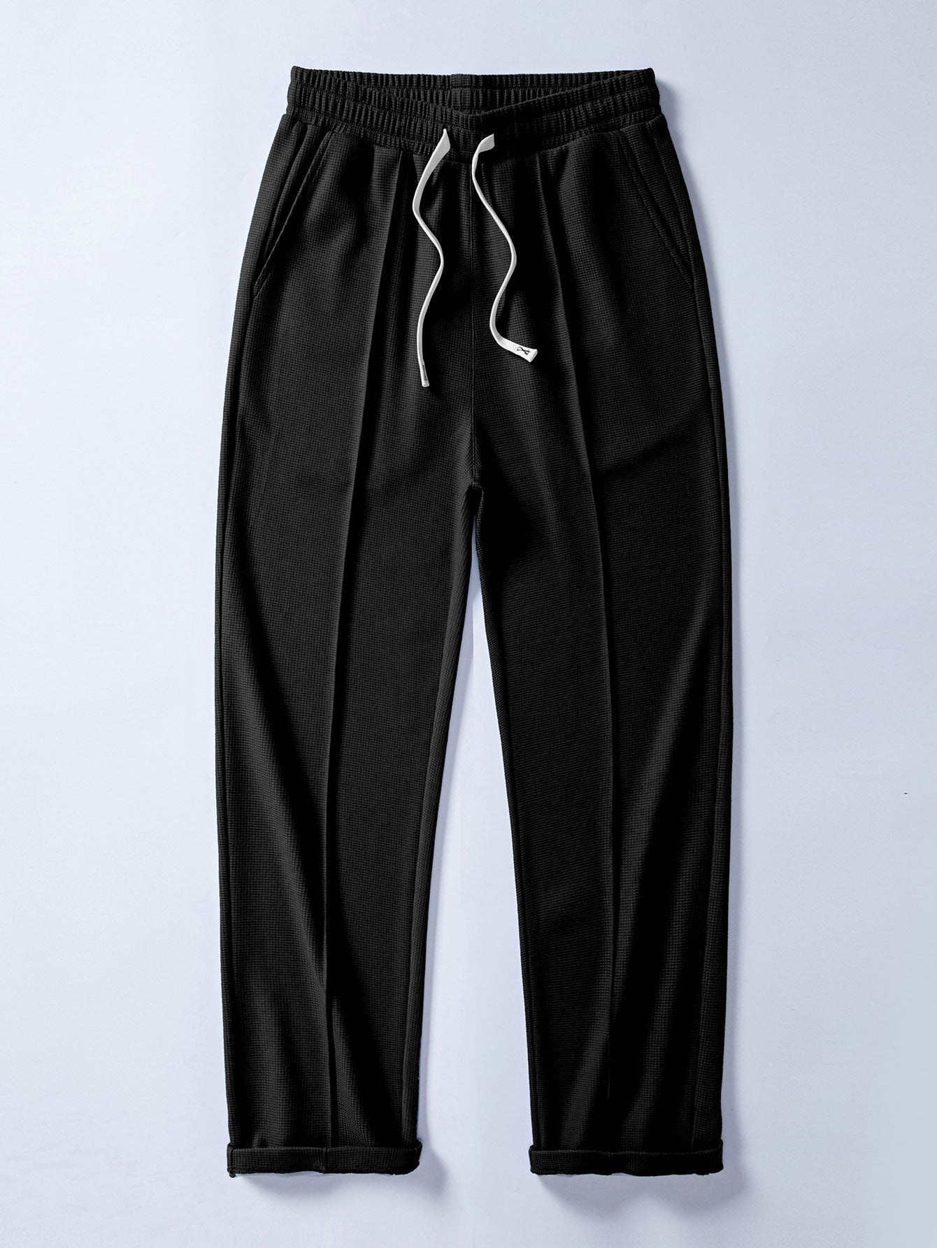 2 In 1 Waffle Notched Collar Sweatshirt & Waffle Pleated Pintuck Straight Leg Pants