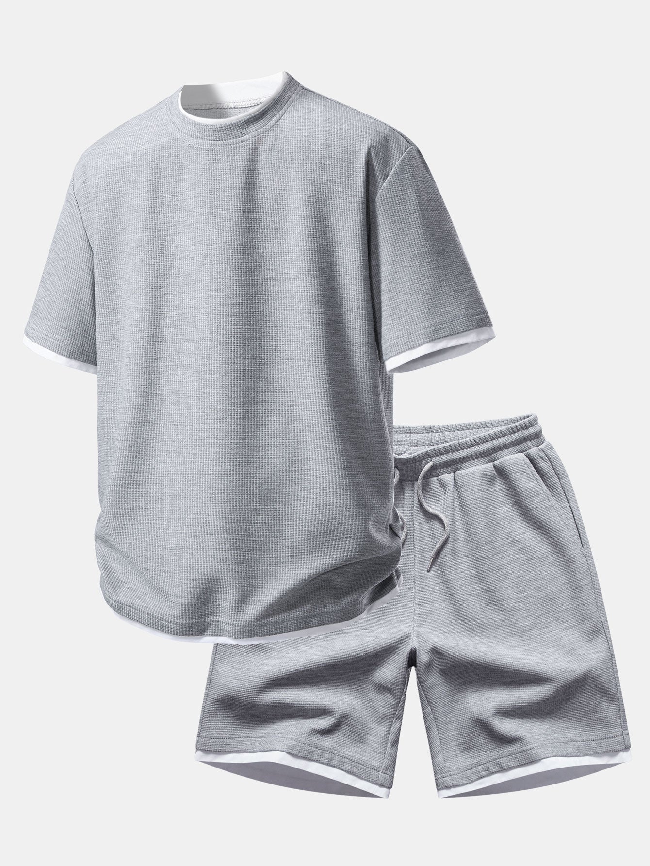 Relax Fit 2 In 1 Waffle Crew Collar T-Shirt & Waffle 7″ Shorts