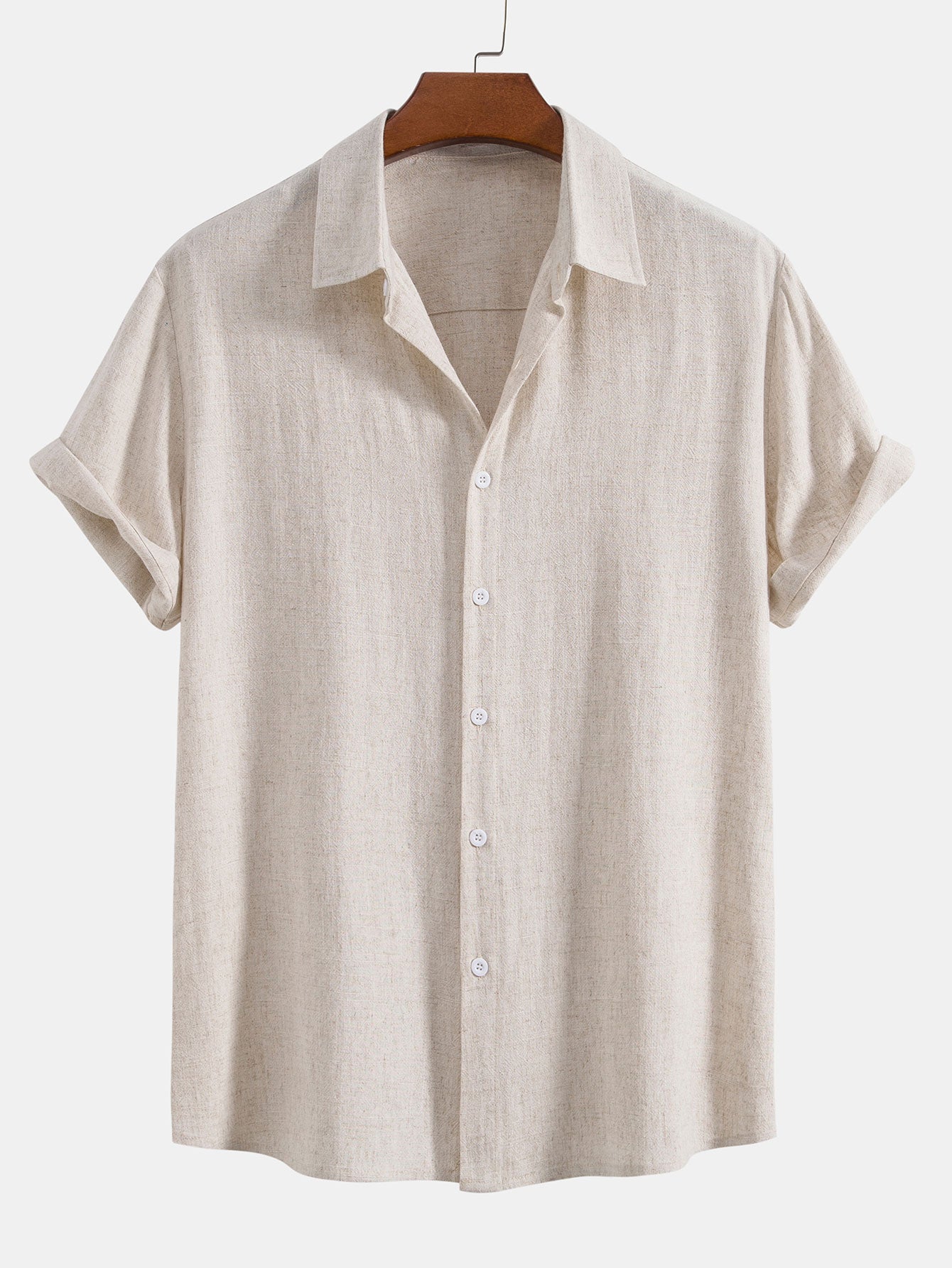 Linen Rayon Blend Button Up Shirt & Linen Blend Drawstring 7" Shorts