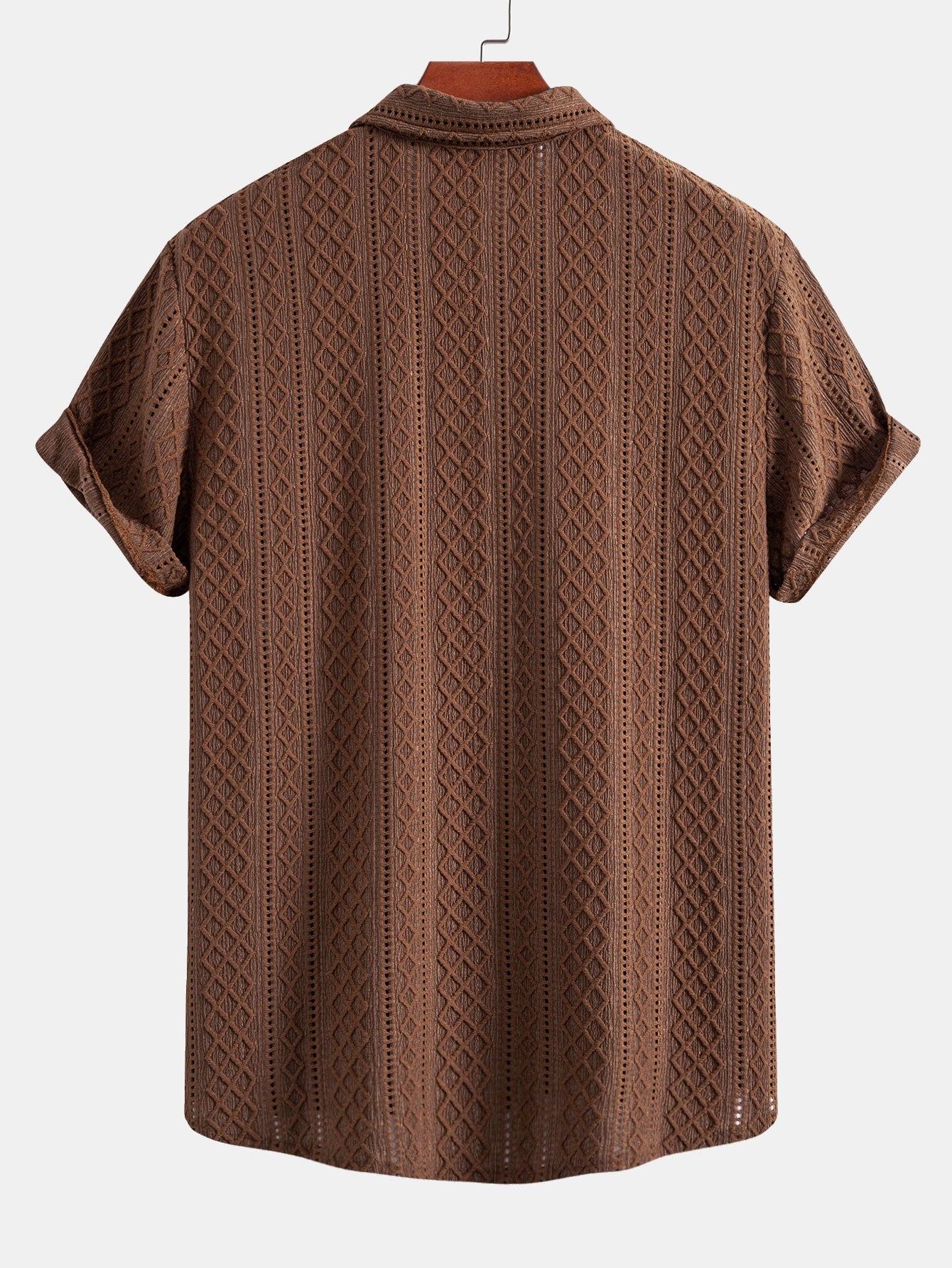 Geometry Rhombus Jacquard Button Up Shirt & Straight Leg Linen Pants