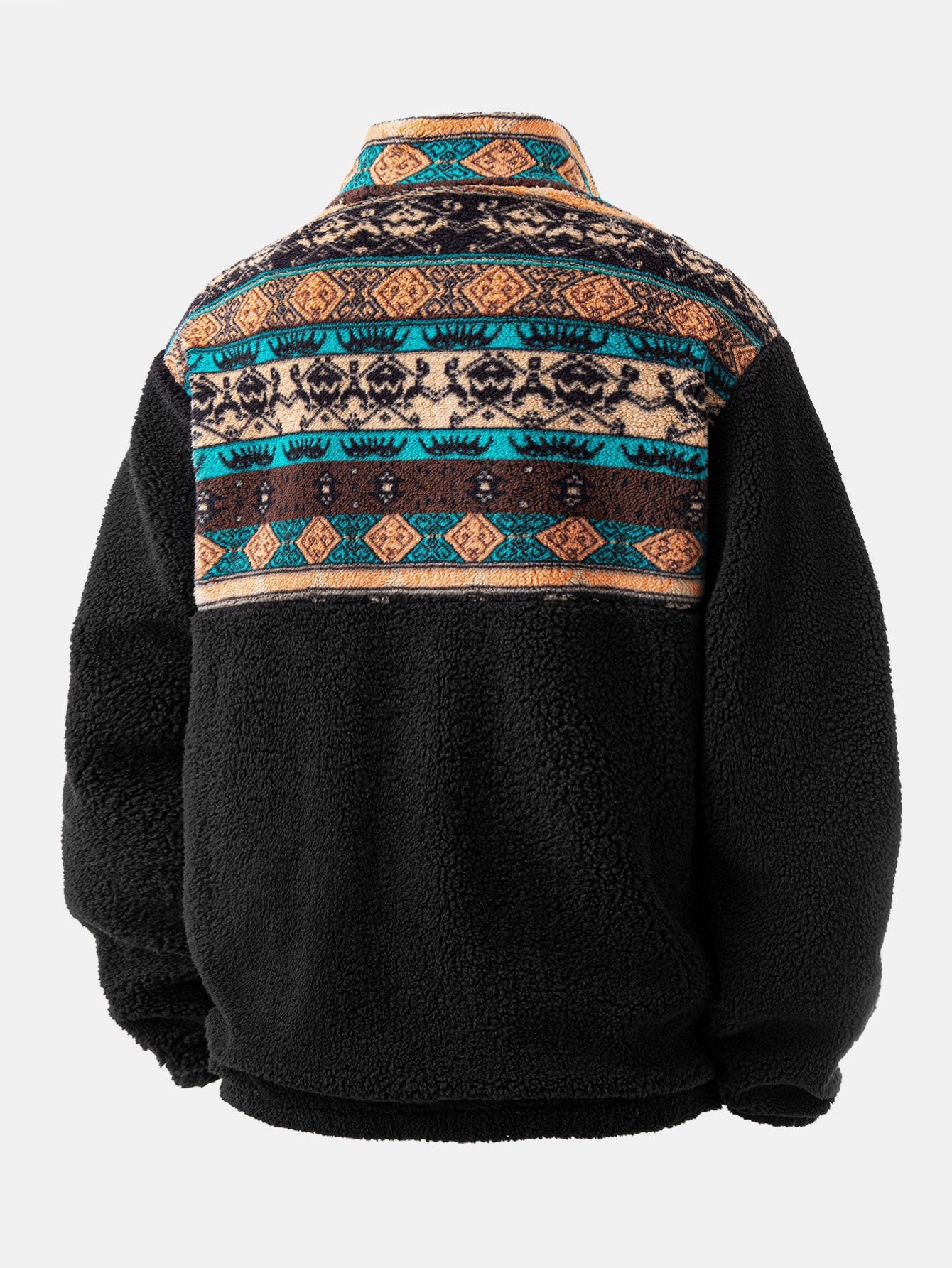 Relax Fit Quarter Zip Ethnic Geometric Patchwork Teddy Sweatshirt & Straight Leg Corduroy Pants