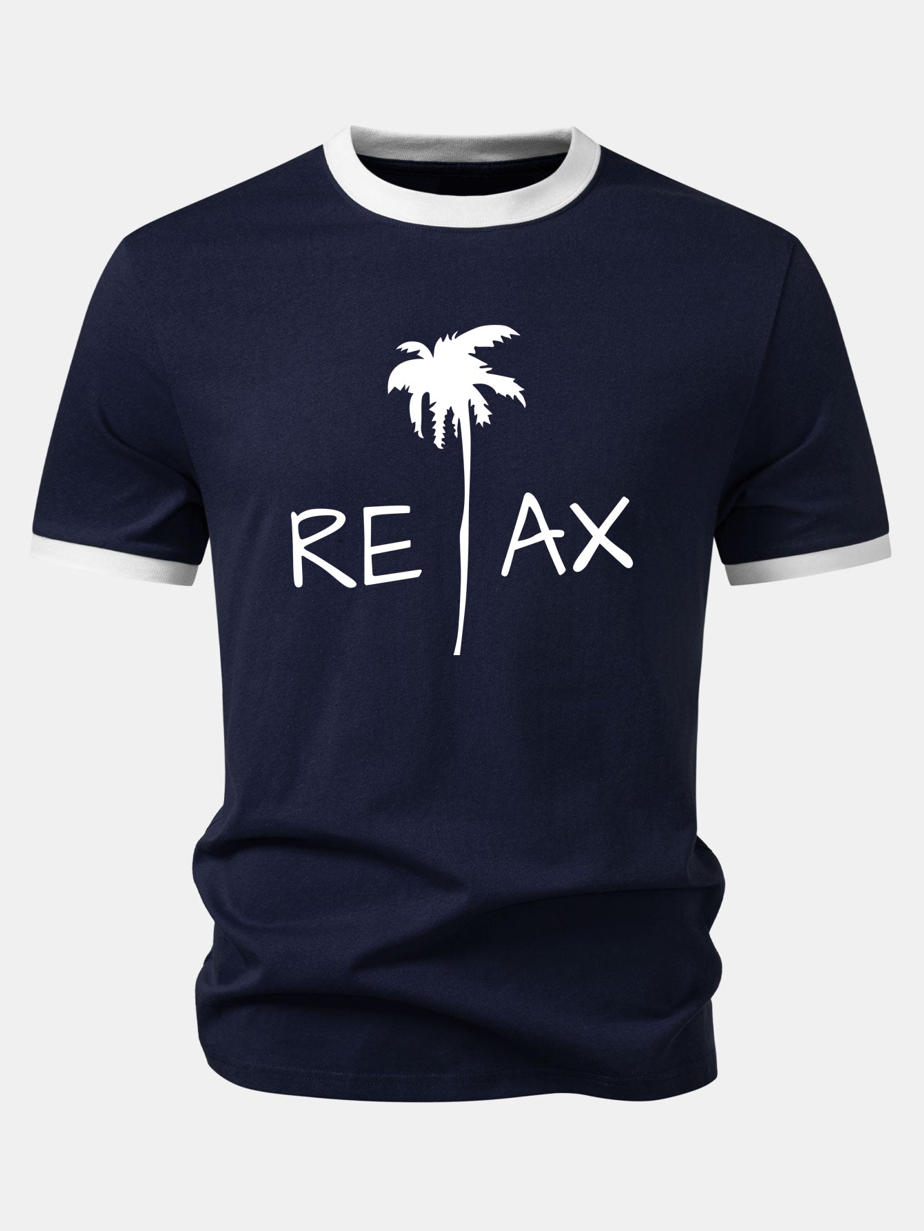 Relax Palm Tree Print Contrast Ringer T-Shirt & Swim Shorts
