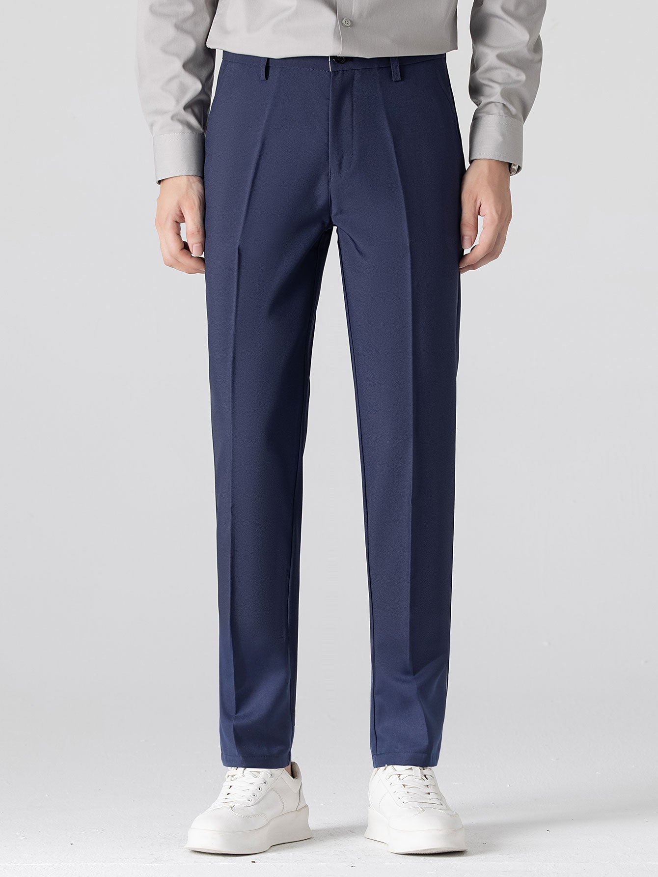 Contrast Trim Ribbed Johnny Collar Knit Polo & Slim Fit Tapered Trousers