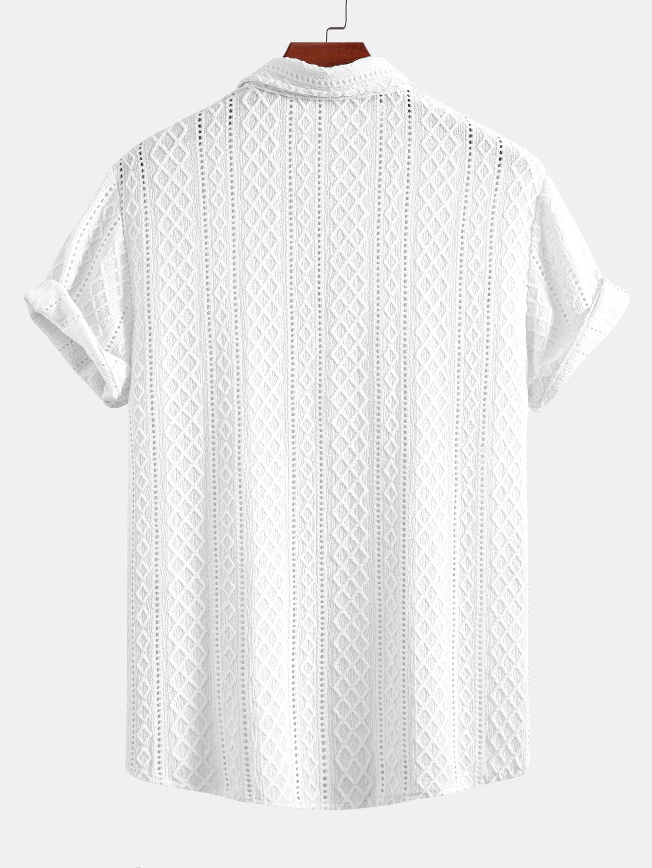 Geometry Rhombus Jacquard Button Up Shirt & Linen Blend Drawstring 7" Shorts