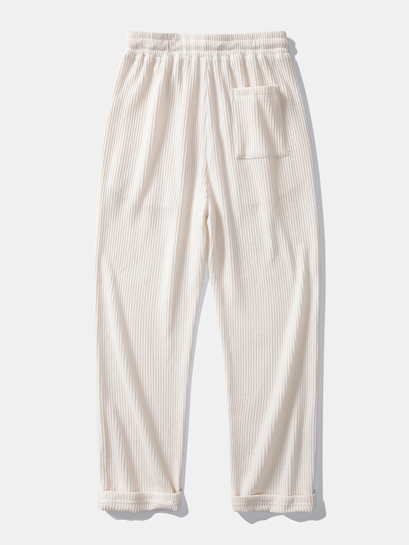 Contrast Textured Johnny Collar Knit Polo & Drawstring Knitted Waffle Pants