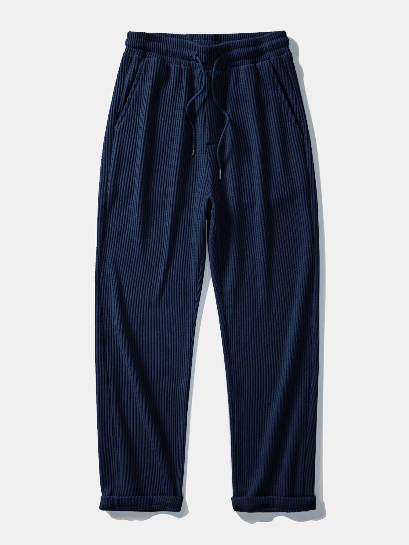 Contrast Knit Waffle Johnny Collar Polo & Drawstring Knitted Waffle Pants