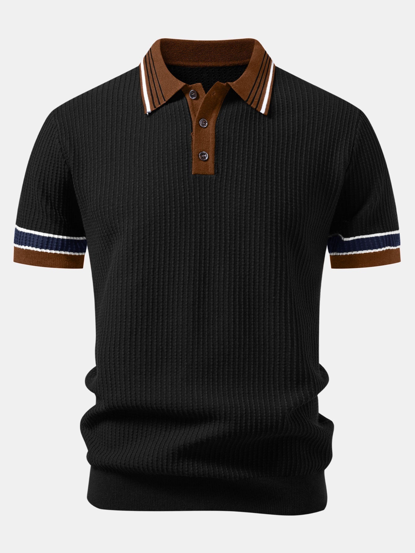 Contrast Stripe Trim Waffle Knit Polo & Slim Fit Tapered Trousers