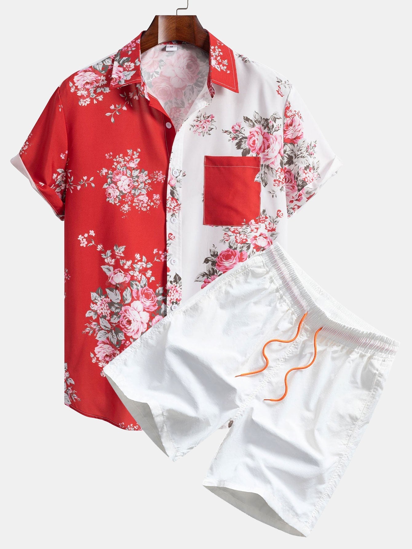 Too Tone Rose Print Button Up Shirt & Swim Shorts
