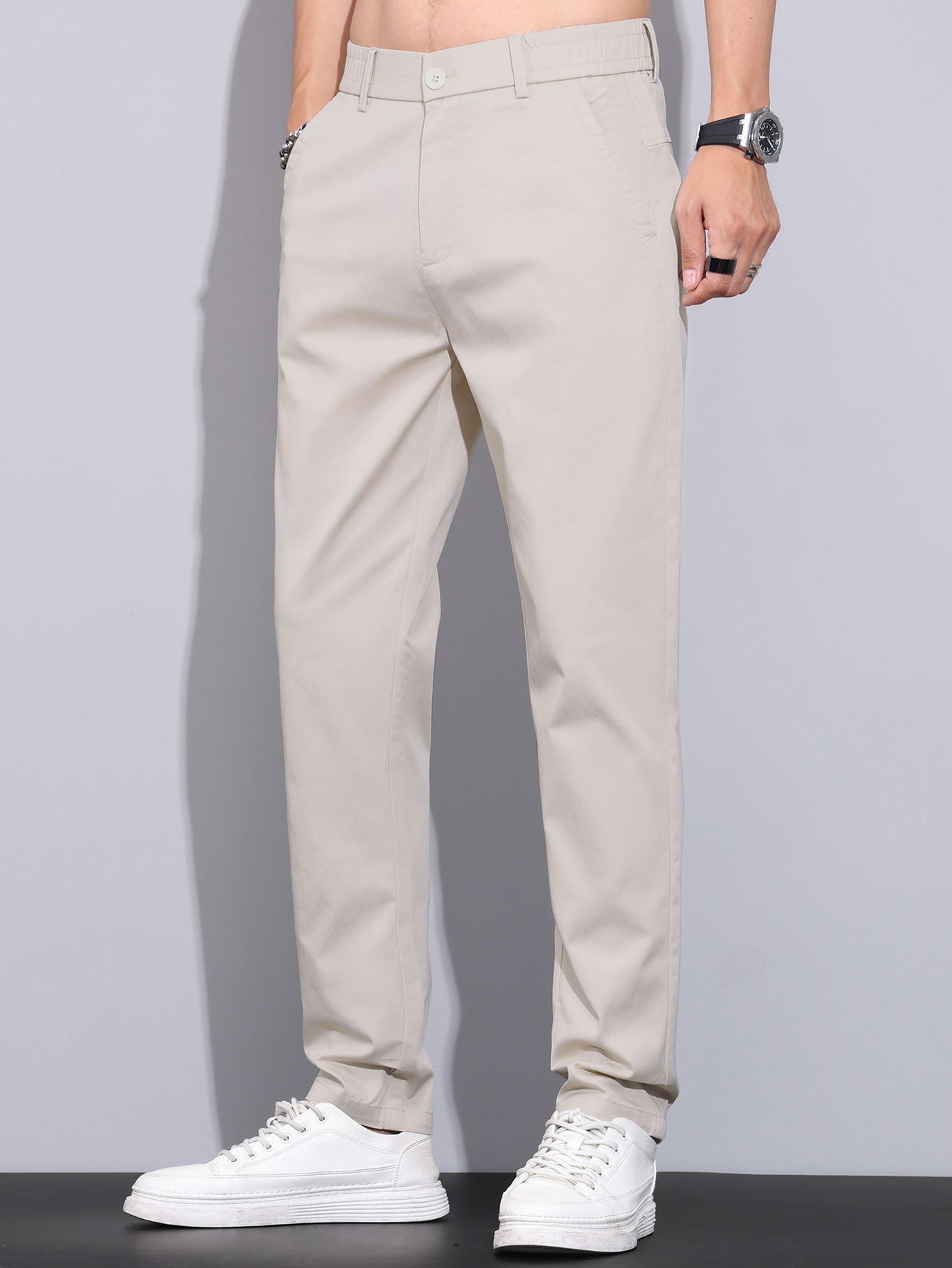 Twisted Jacquard Knit Polo & Elastic Waist Straight Leg Trousers