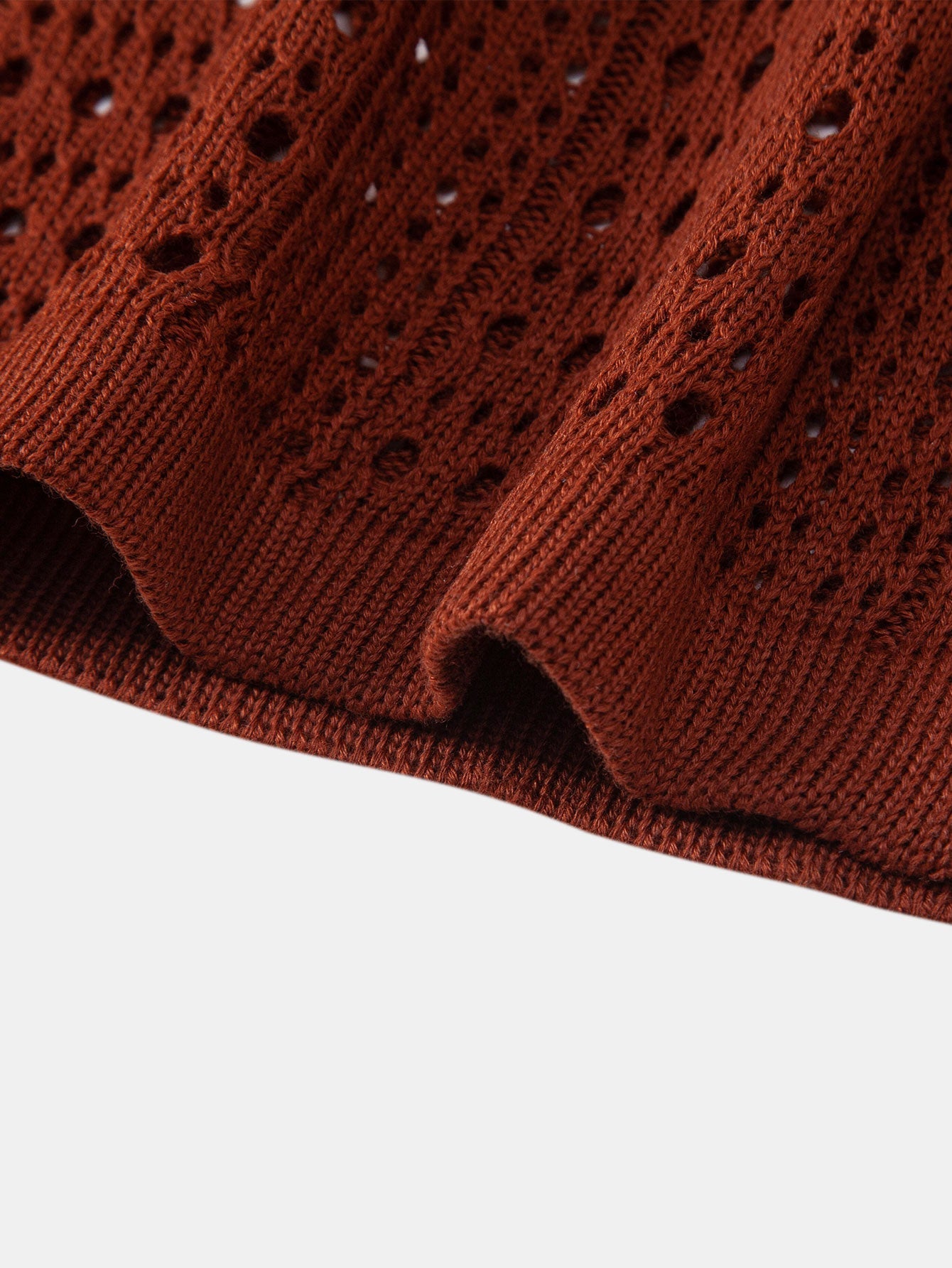 Crochet V Neck Polo Shirt & Crinkle Textured Straight Leg Pants