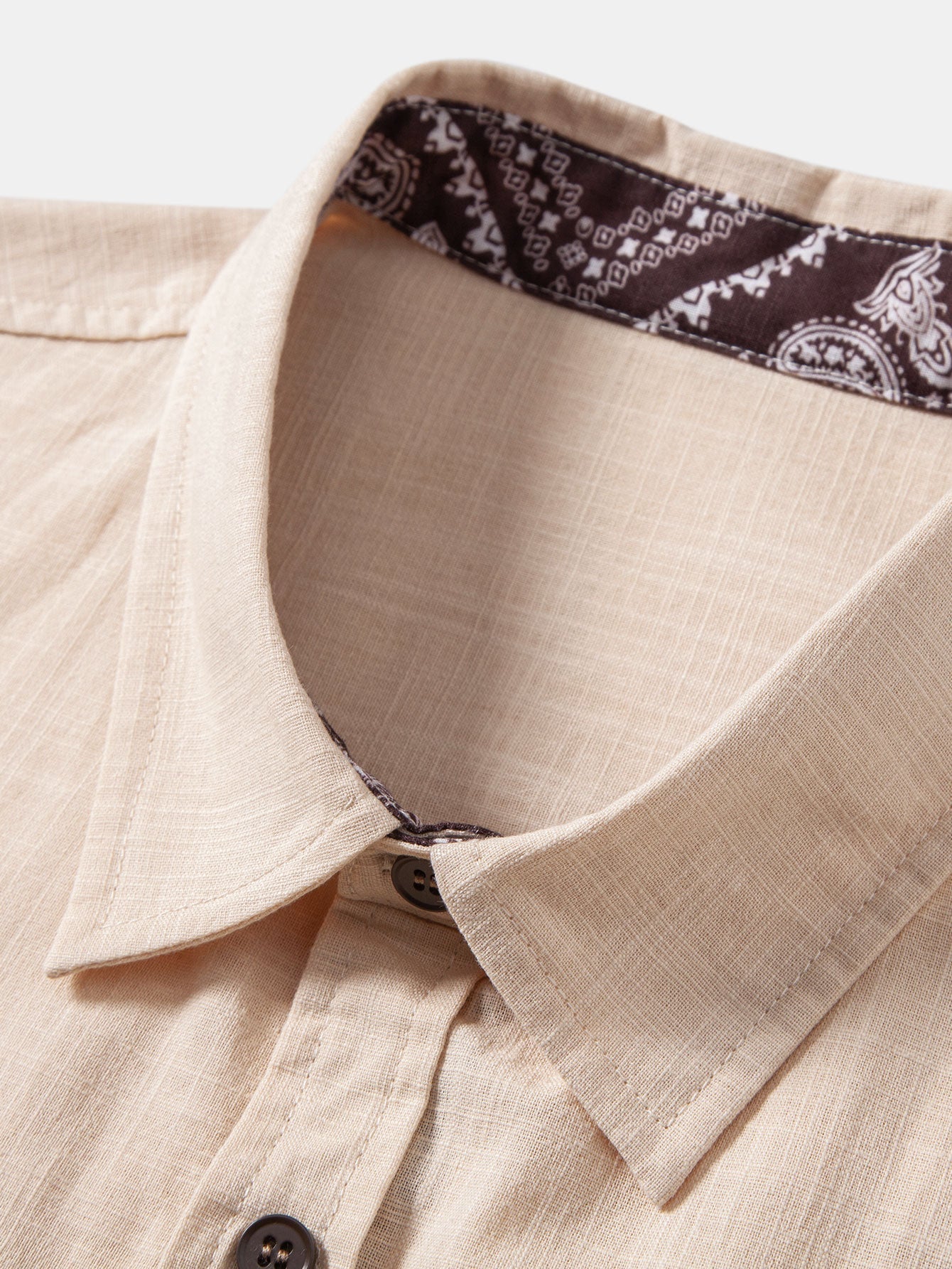 Contrast Paisley Print Linen Look Shirt & Straight Leg Linen Pants