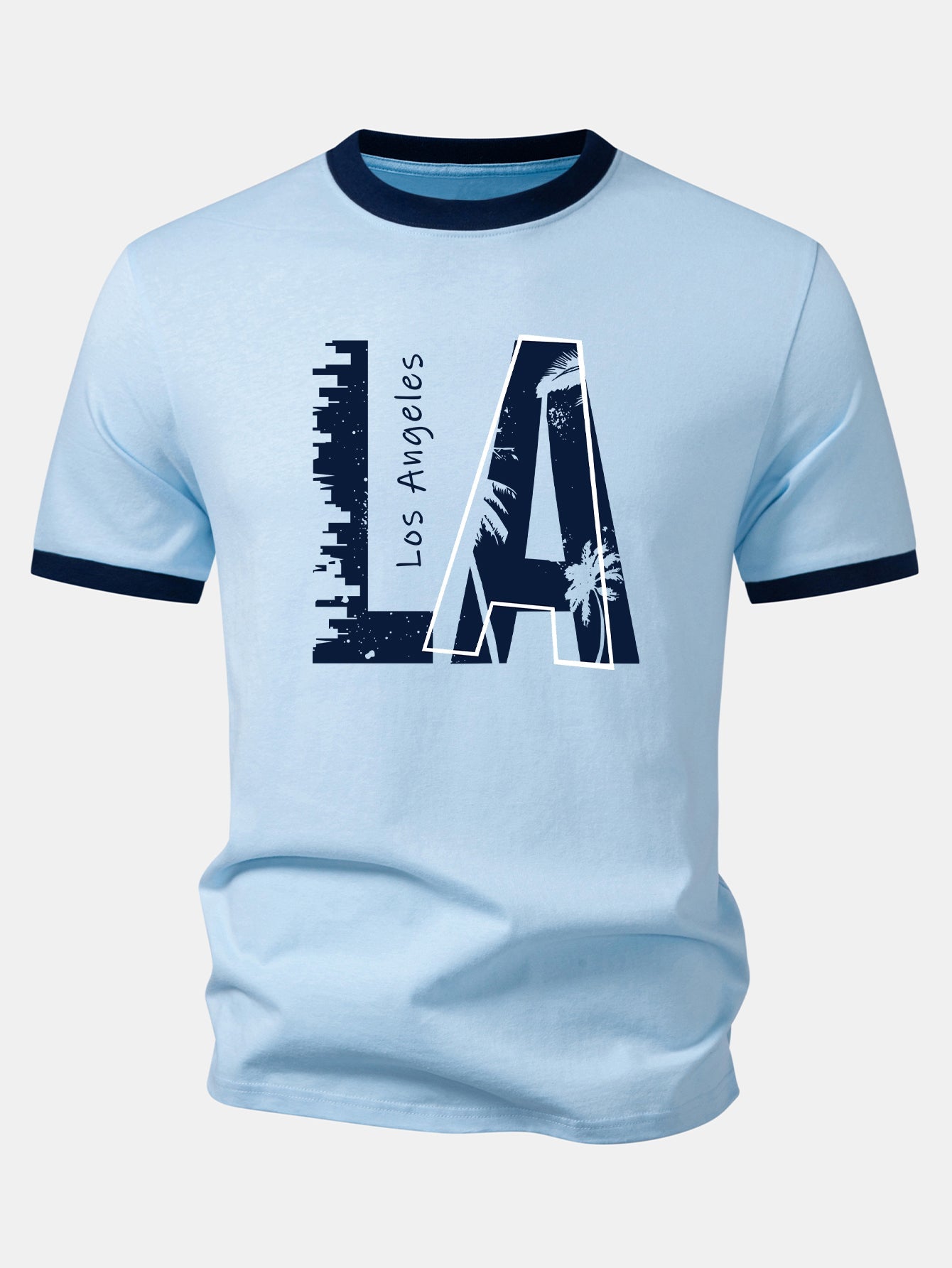 Los Angeles Print Contrast Ringer T-Shirt & 5" Drawstring Corduroy Shorts