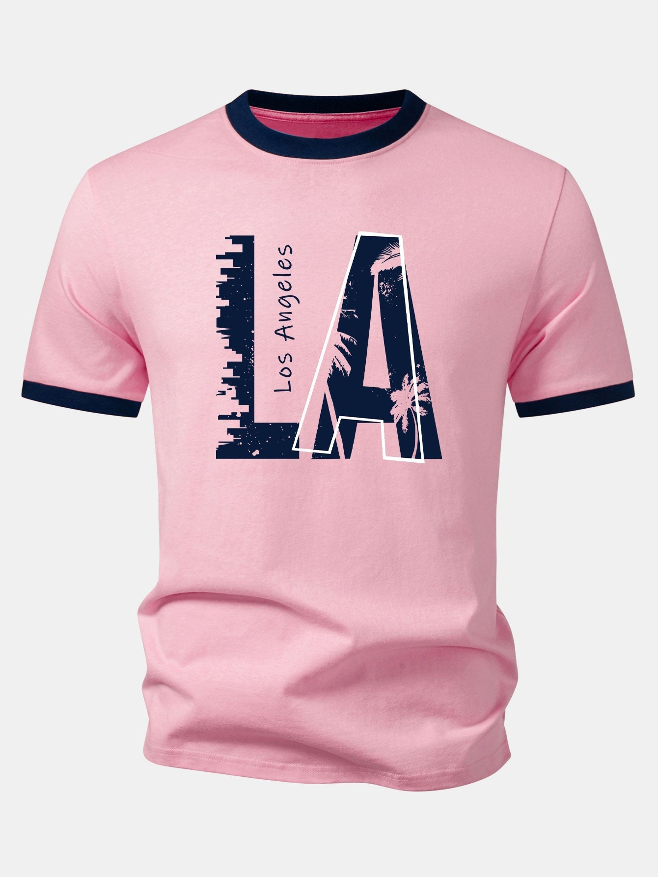 Los Angeles Print Contrast Ringer T-Shirt & 5" Drawstring Corduroy Shorts