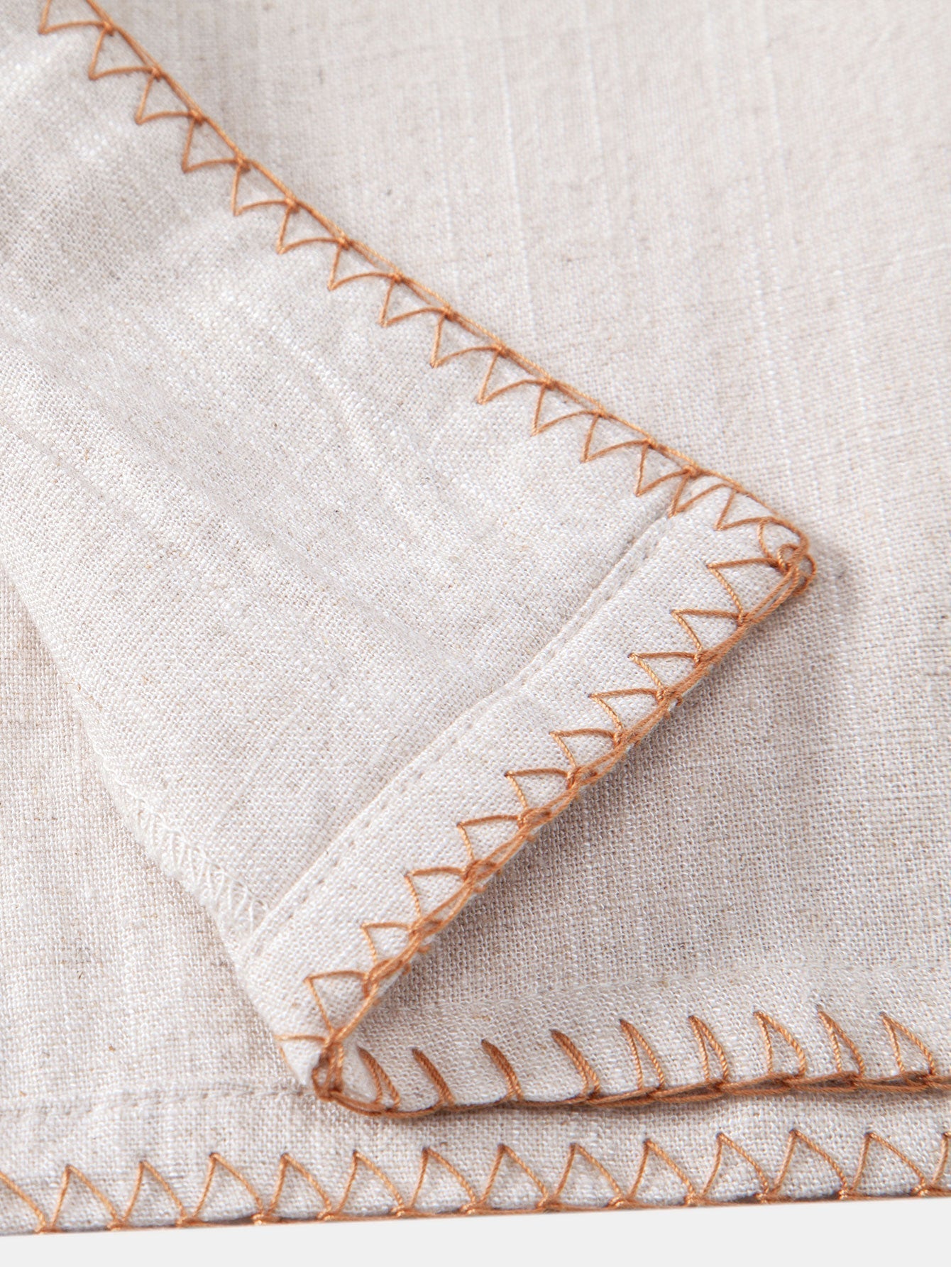 Contrast Stitching Linen Rayon Blend Cuban Shirt & Straight Leg Linen Pants