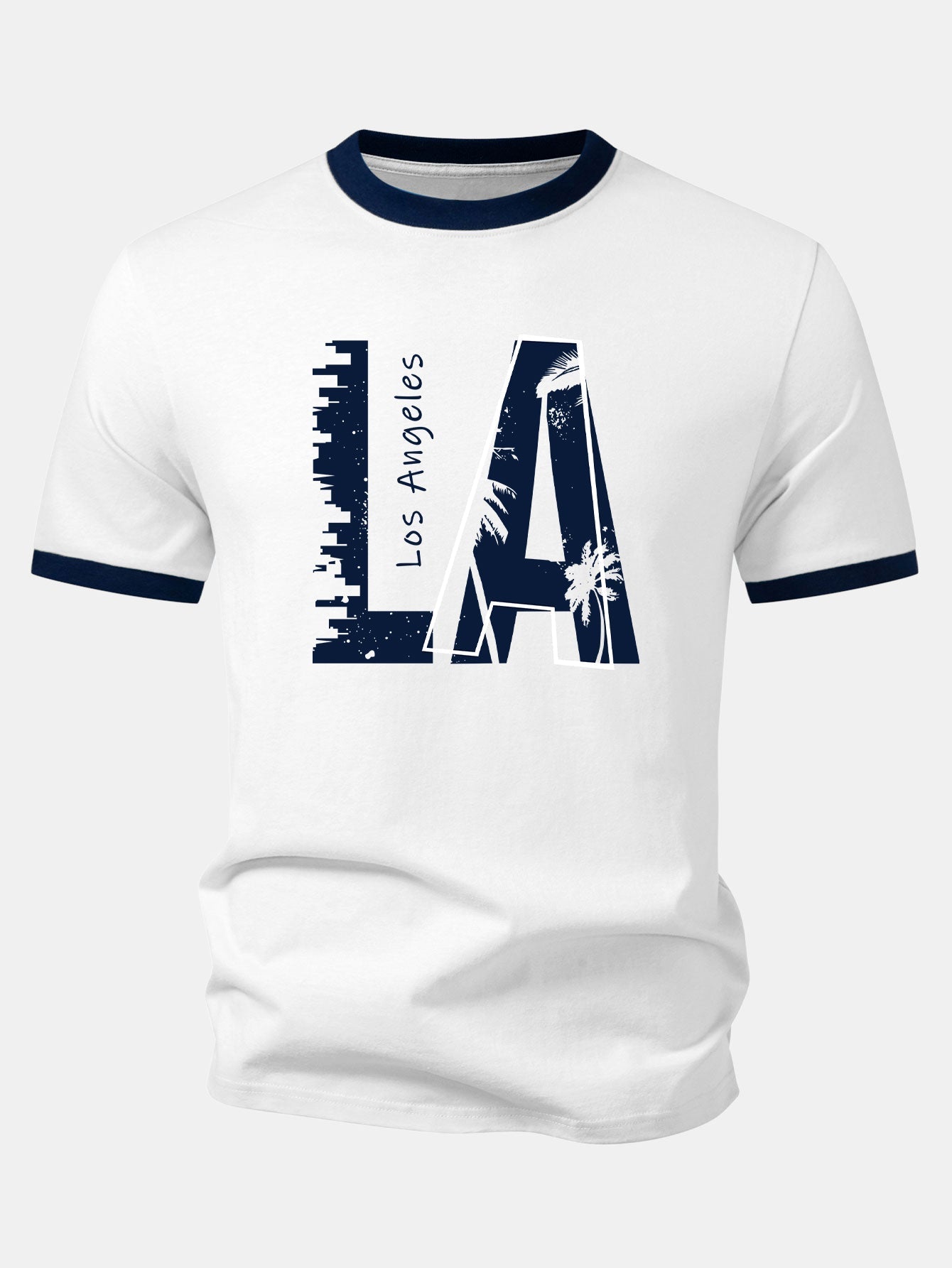 Los Angeles Print Contrast Ringer T-Shirt & 5" Drawstring Corduroy Shorts