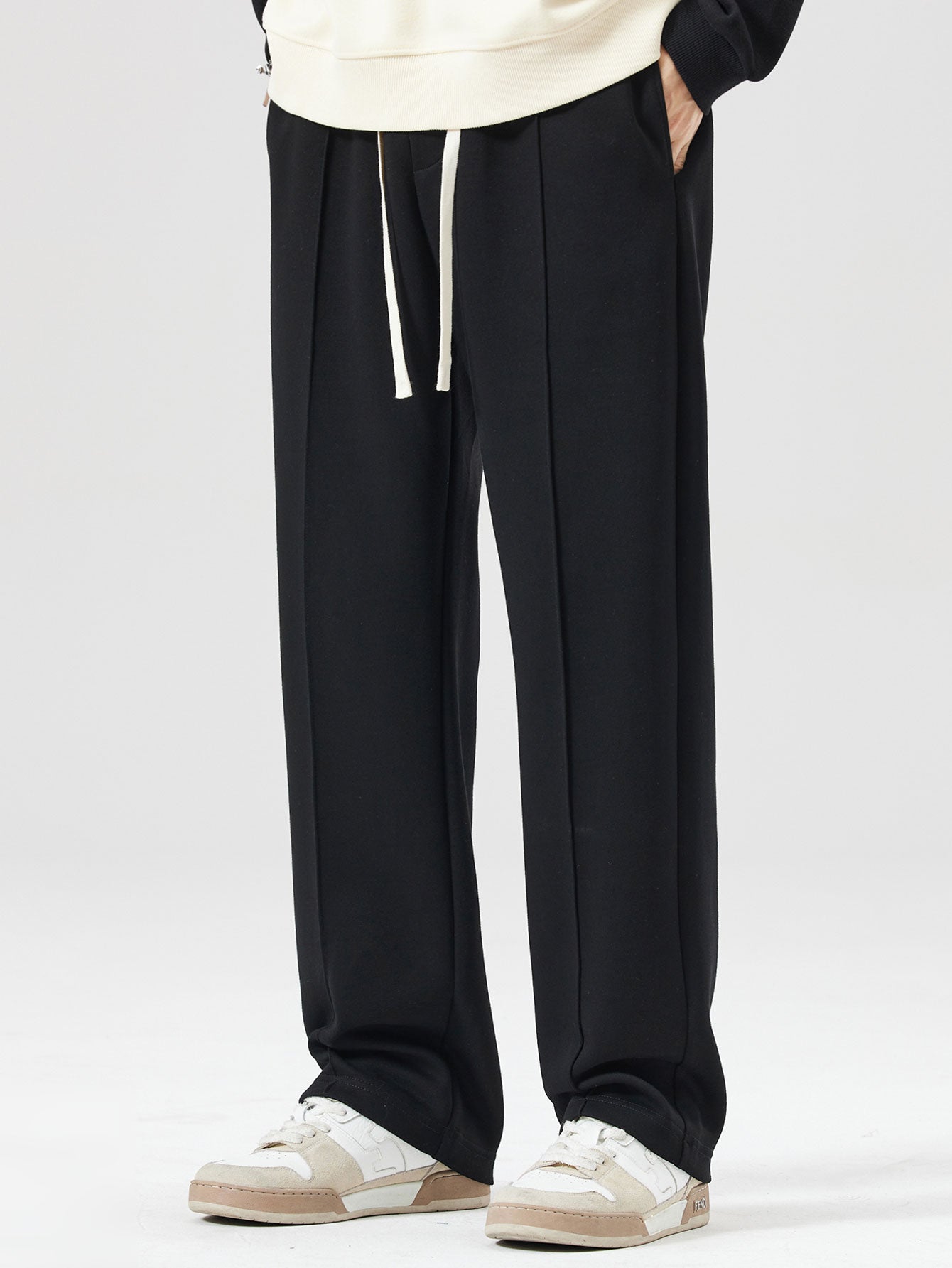 Relax Fit Letter Print Contrast Polo Sweatshirt & Straight Leg Pleated Pintuck Sweatpants