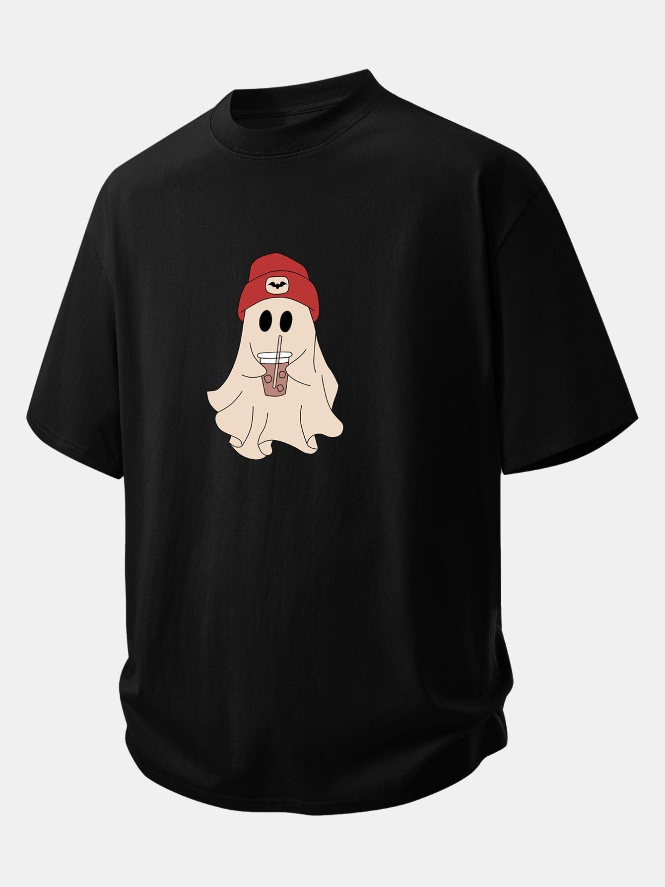 Relax Fit Red Hat Ghost Print Cotton T-Shirt & Cotton Drawstring 7" Shorts