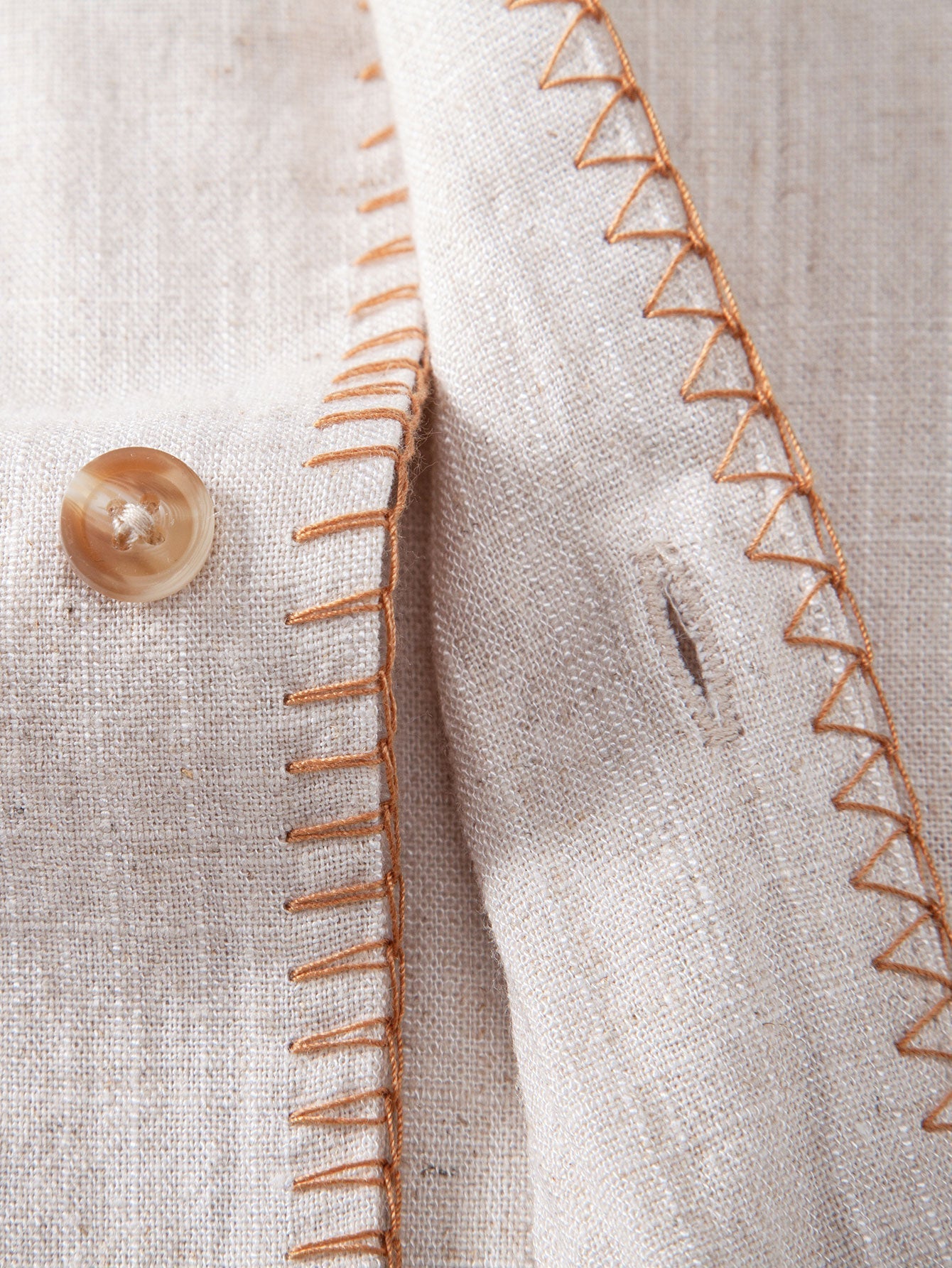 Contrast Stitching Linen Rayon Blend Cuban Shirt & Crinkle Textured Straight Leg Pants
