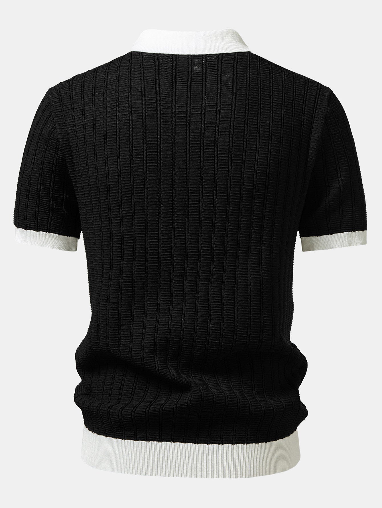 Contrast Textured Johnny Collar Knit Polo & Slim Fit Tapered Trousers
