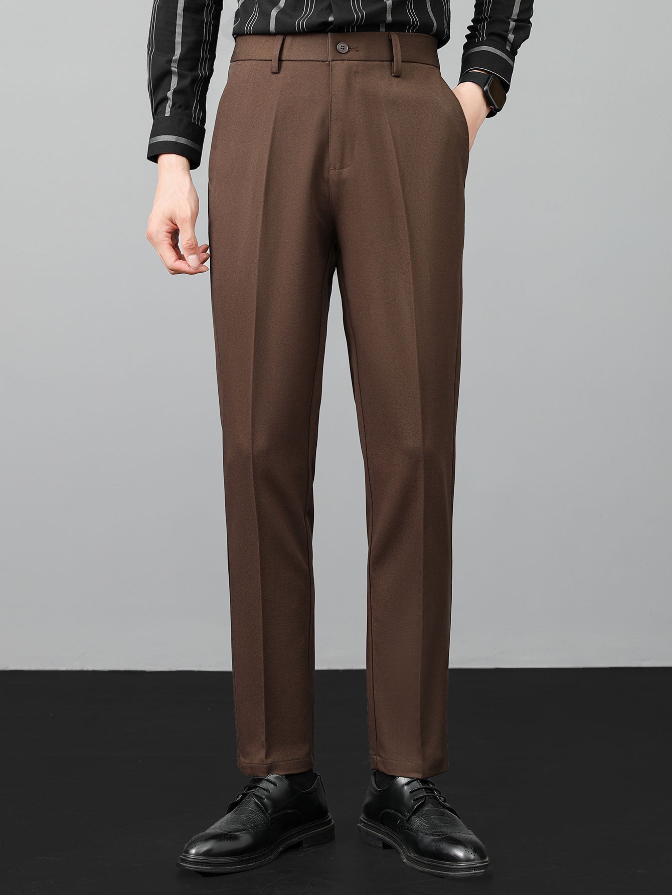 Waffle Stripe Johnny Collar Polo & Slim Fit Tapered Trousers