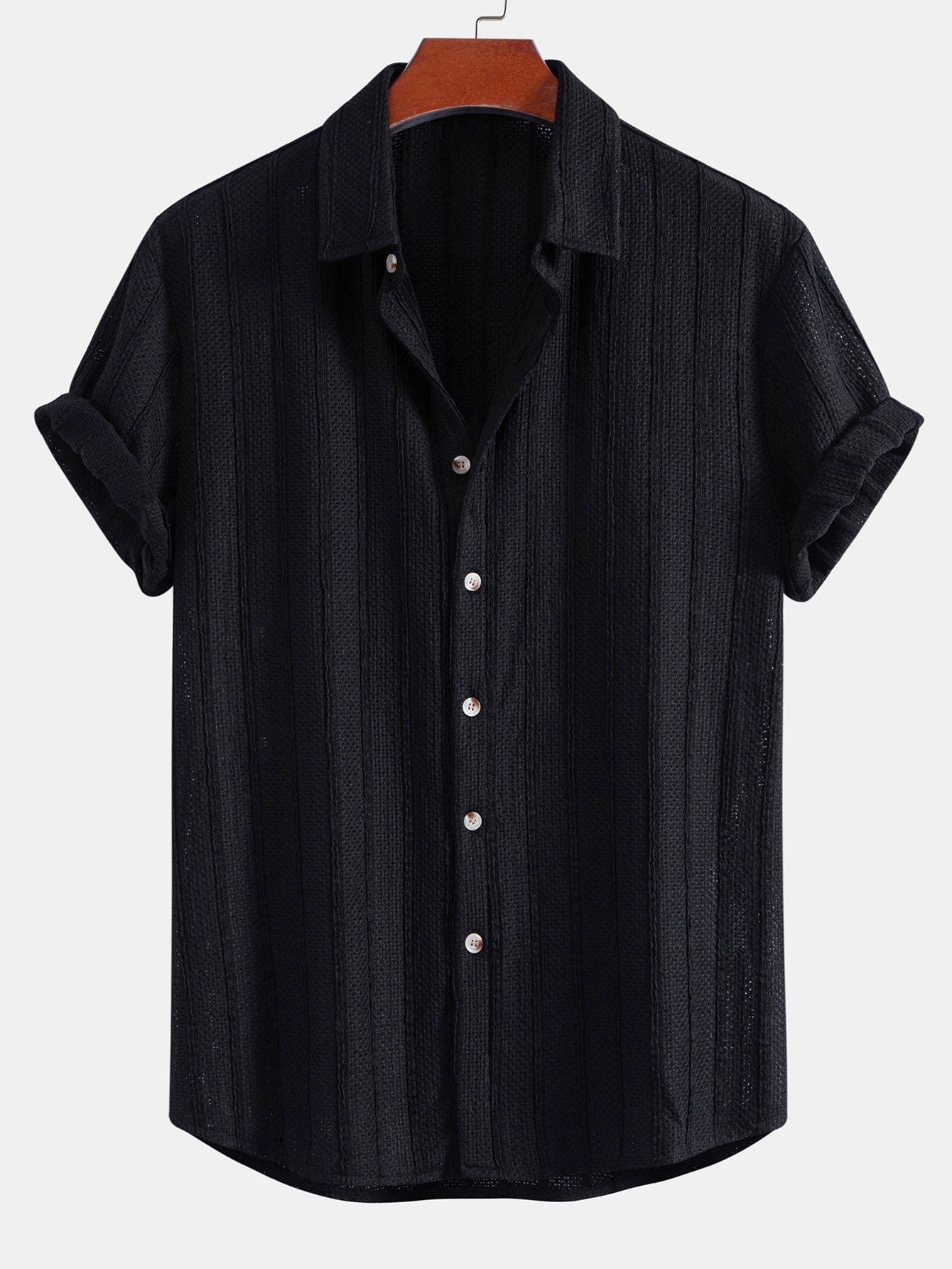 Textured Striped Button Up Shirt & Straight Leg Linen Pants