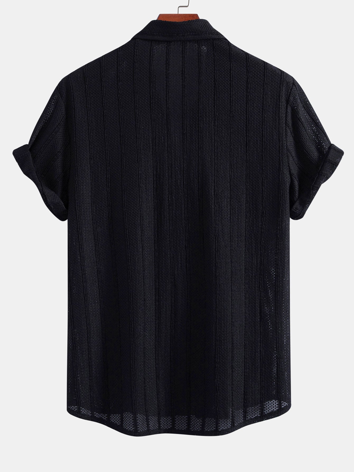 Textured Striped Button Up Shirt & Crinkle Textured Straight Leg Pants