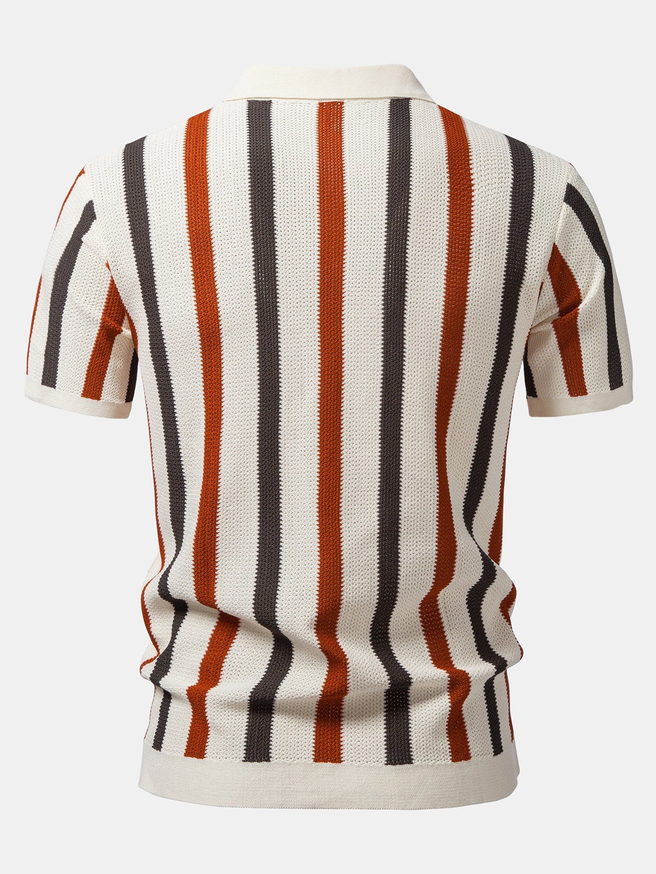 Striped Knit Johnny Collar Polo & Straight Leg Linen Pants