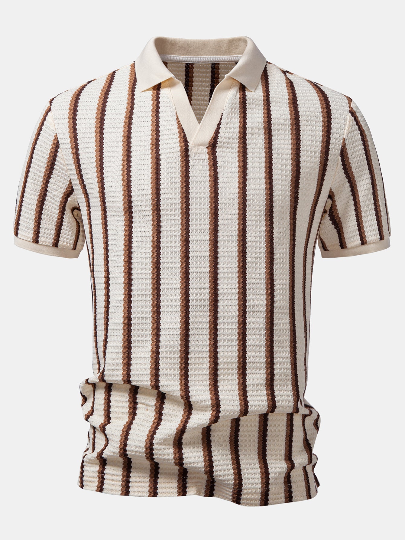 Waffle Stripe Johnny Collar Polo & Straight Leg Linen Pants