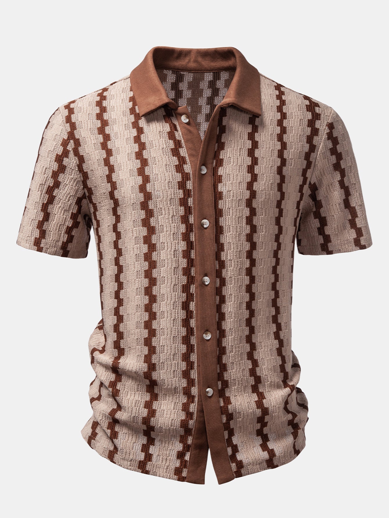 Plaid Jacquard Button Up Shirt & Crinkle Textured Straight Leg Pants