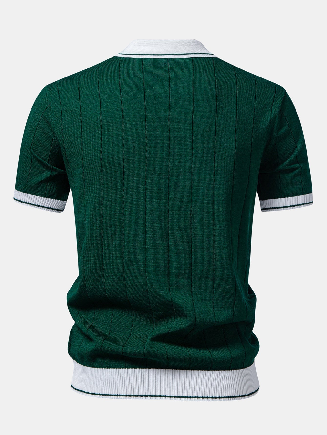 Contrast Trim Ribbed Johnny Collar Knit Polo & Straight Leg Ribbed Pants