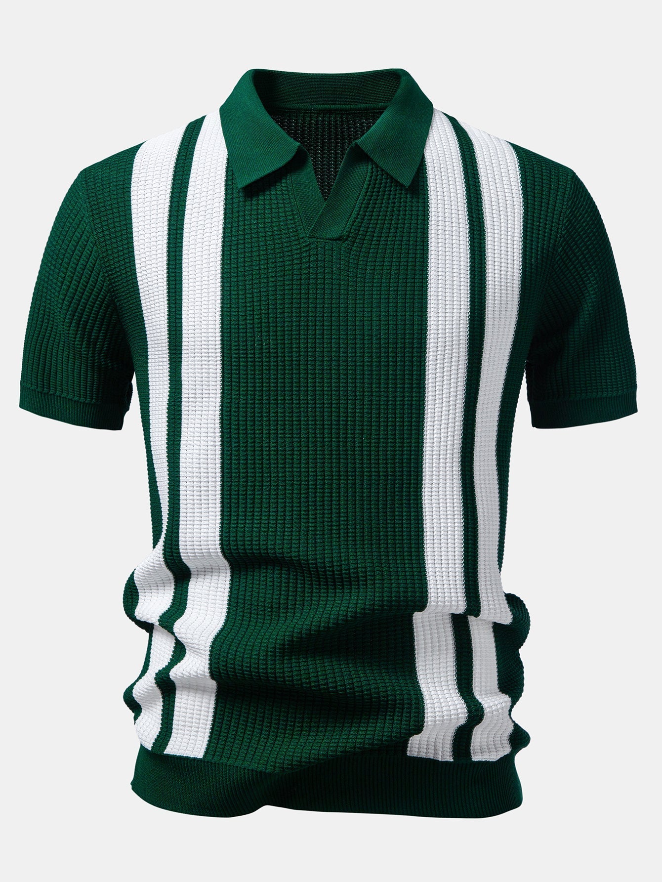 Stripe Johnny Collar Knit Polo & Slim Fit Tapered Trousers