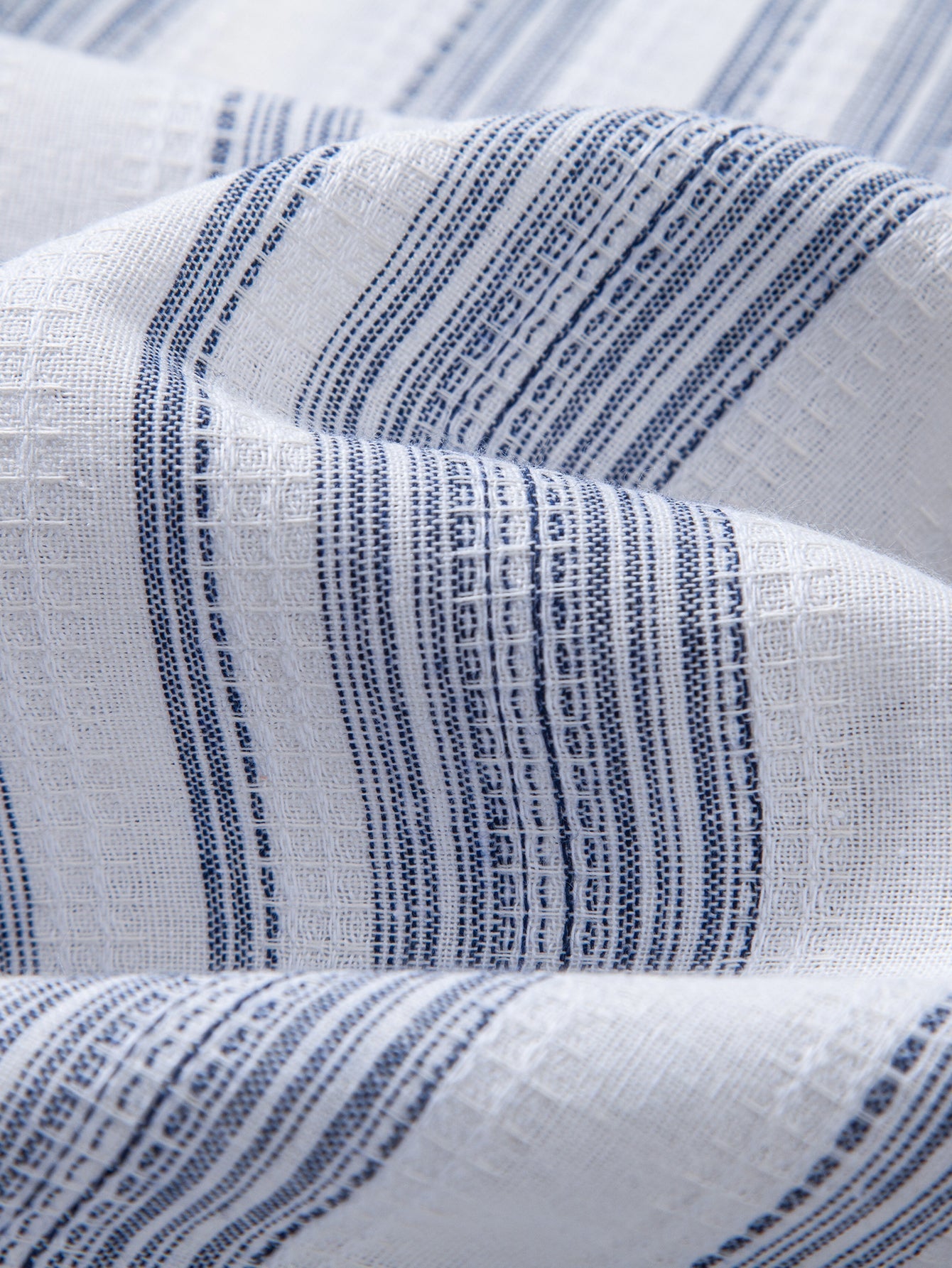 Stripe Linen Look Button Up Shirt & Crinkle Textured Drawstring 5" Shorts