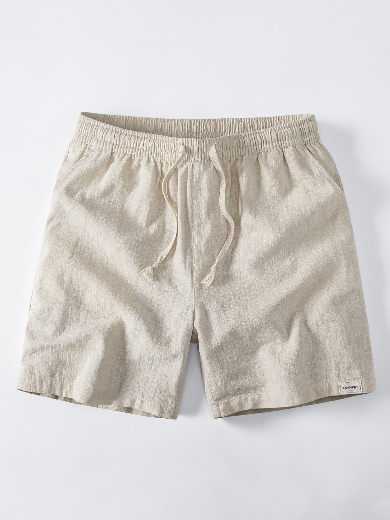 Geometry Rhombus Jacquard Button Up Shirt & Linen Blend Drawstring 7" Shorts