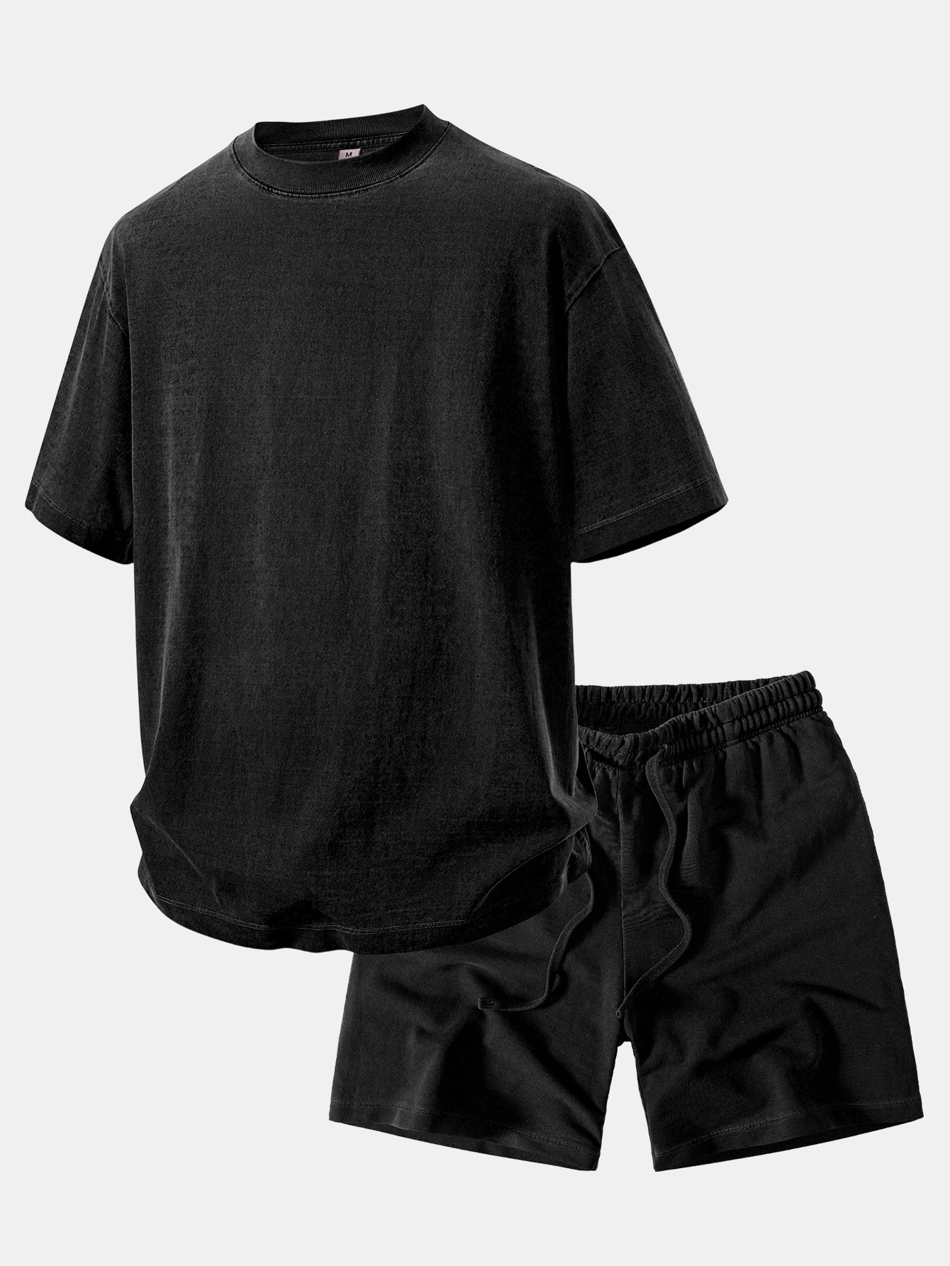 Relax Fit Heavyweight Washed Drop Shoulder T-Shirt & Washed Distressed Drawstring Shorts