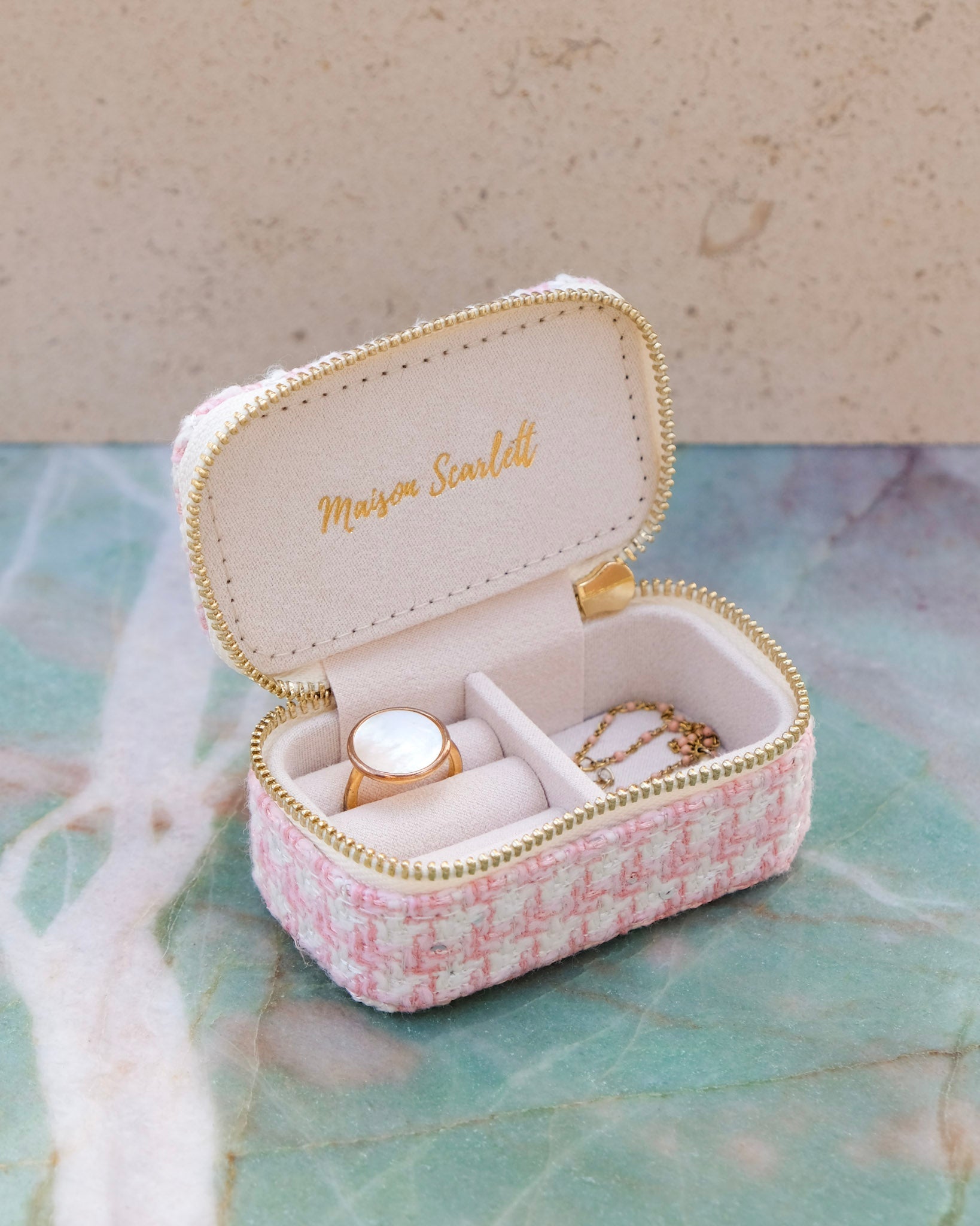 Mini boîte à bijoux de voyage Marie en pied-de-poule