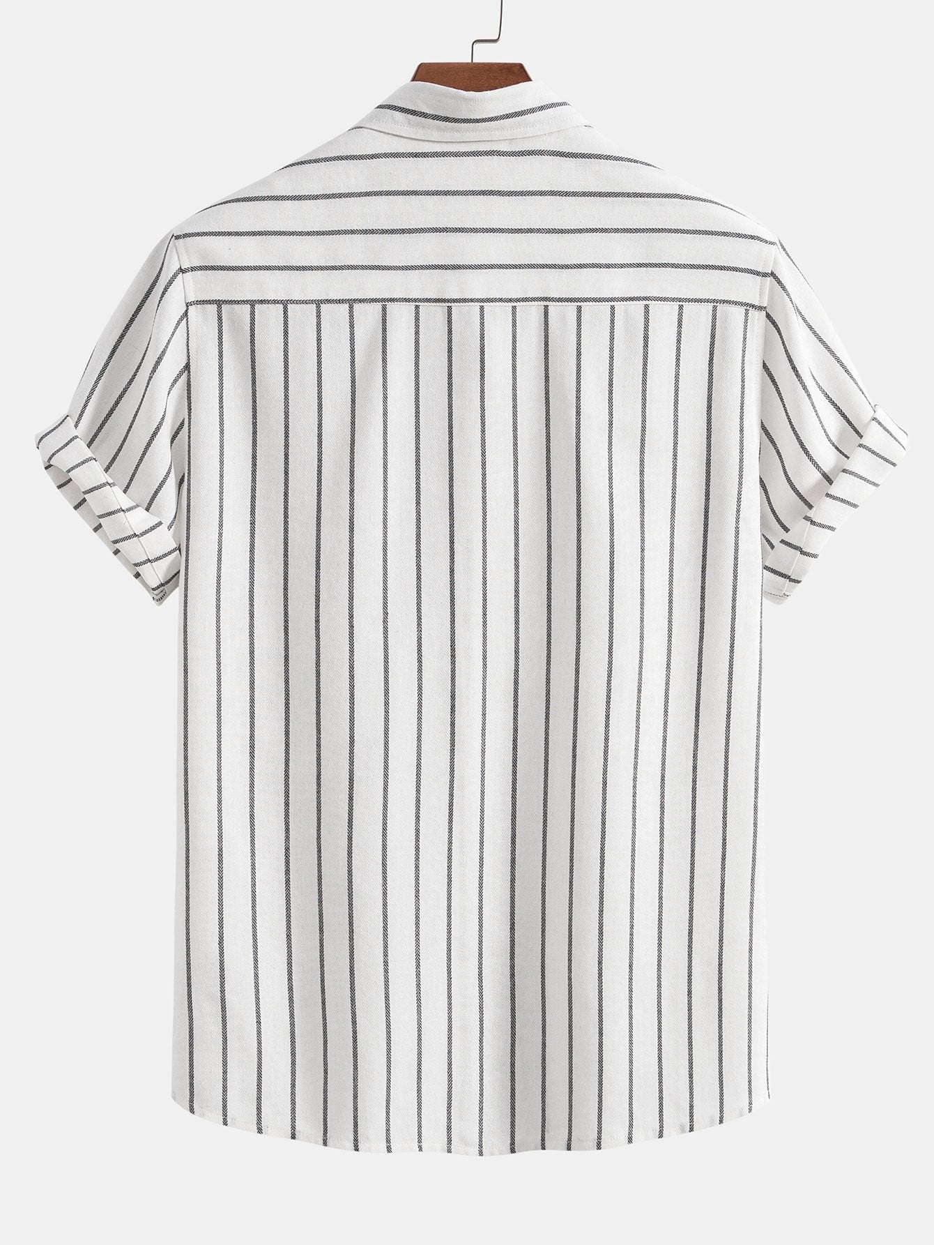 Cotton Blend Striped Button Up Shirt & Crinkle Textured Drawstring 5" Shorts