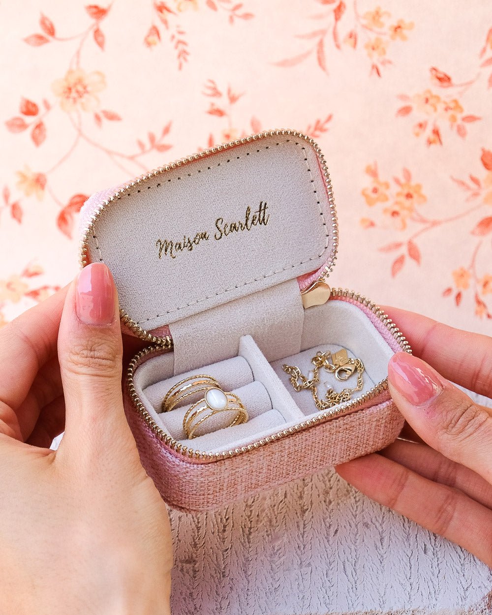 Mini boîte à bijoux de voyage Marie effet lin