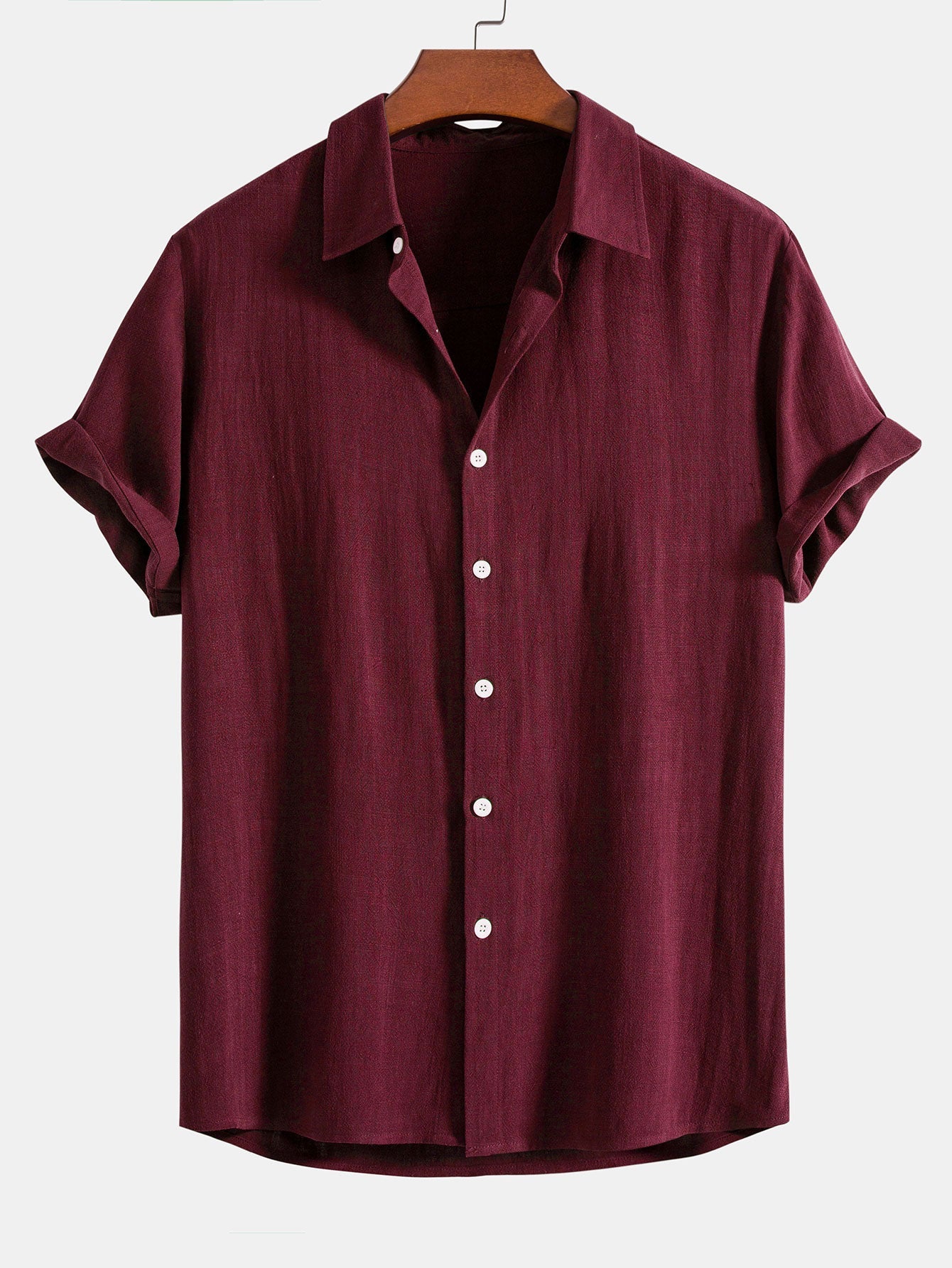 Linen Rayon Blend Button Up Shirt & Linen Blend Drawstring 7" Shorts
