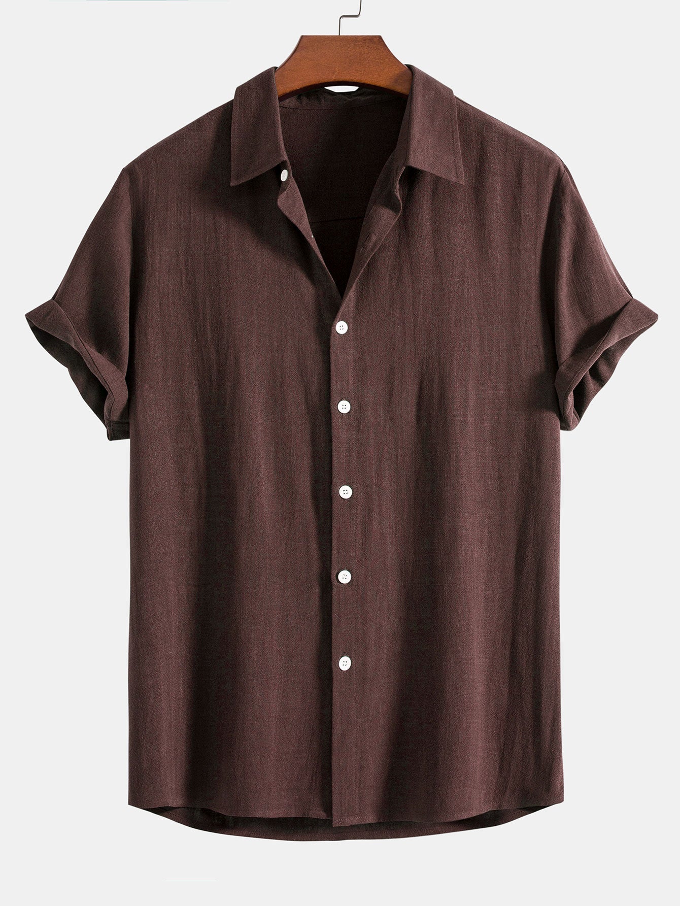 Linen Rayon Blend Button Up Shirt & Linen Blend Drawstring 7" Shorts