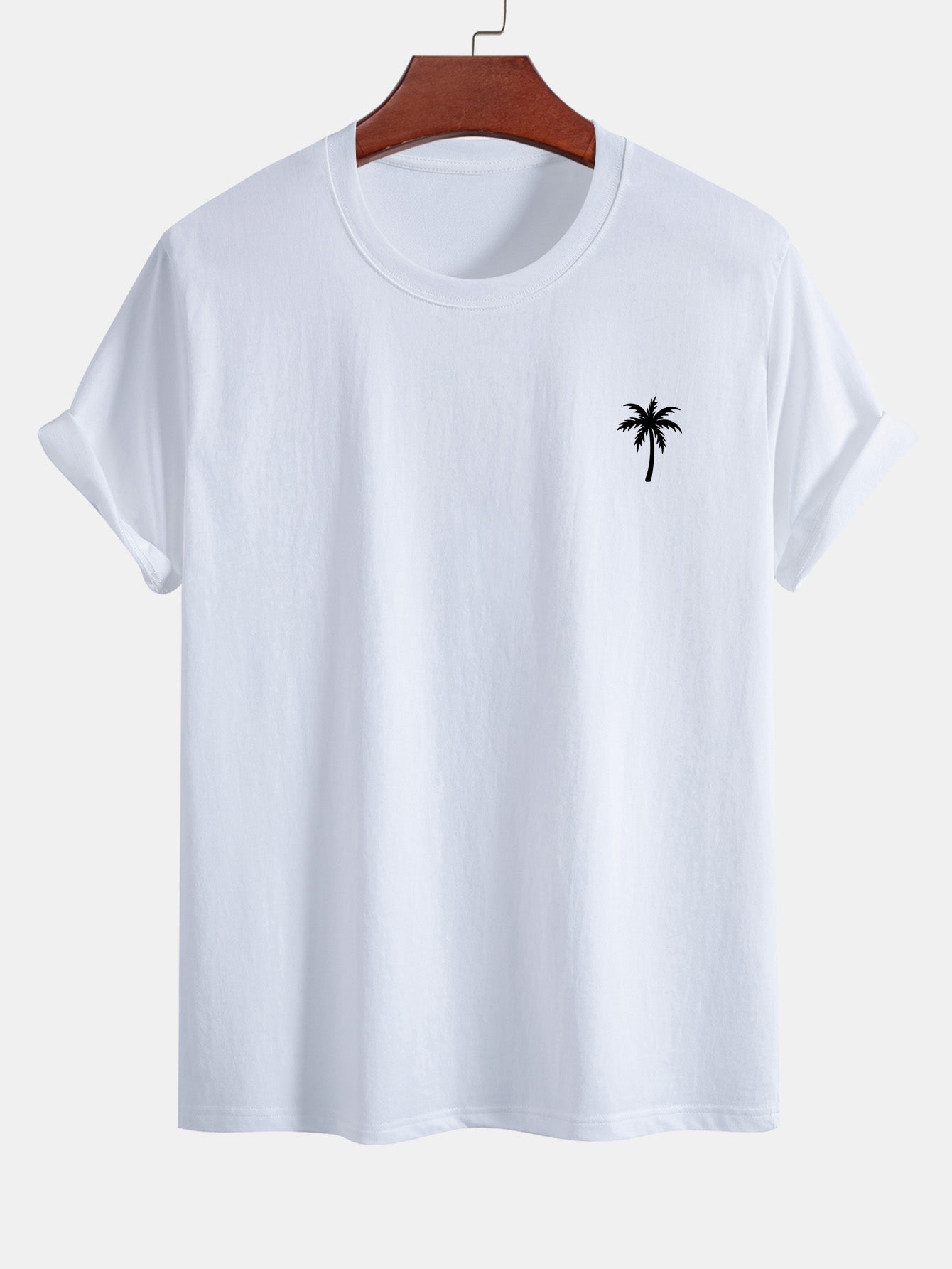 Regular Fit Palm Tree Print Cotton T-Shirt & Palm Tree Patch Seersucker 6" Shorts